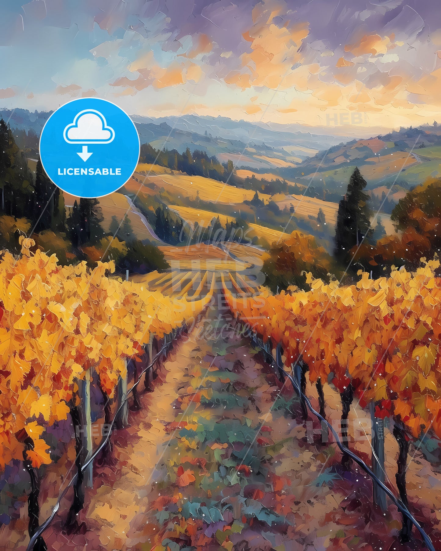 Napa Valley, Usa - A Painting Of A Vineyard
