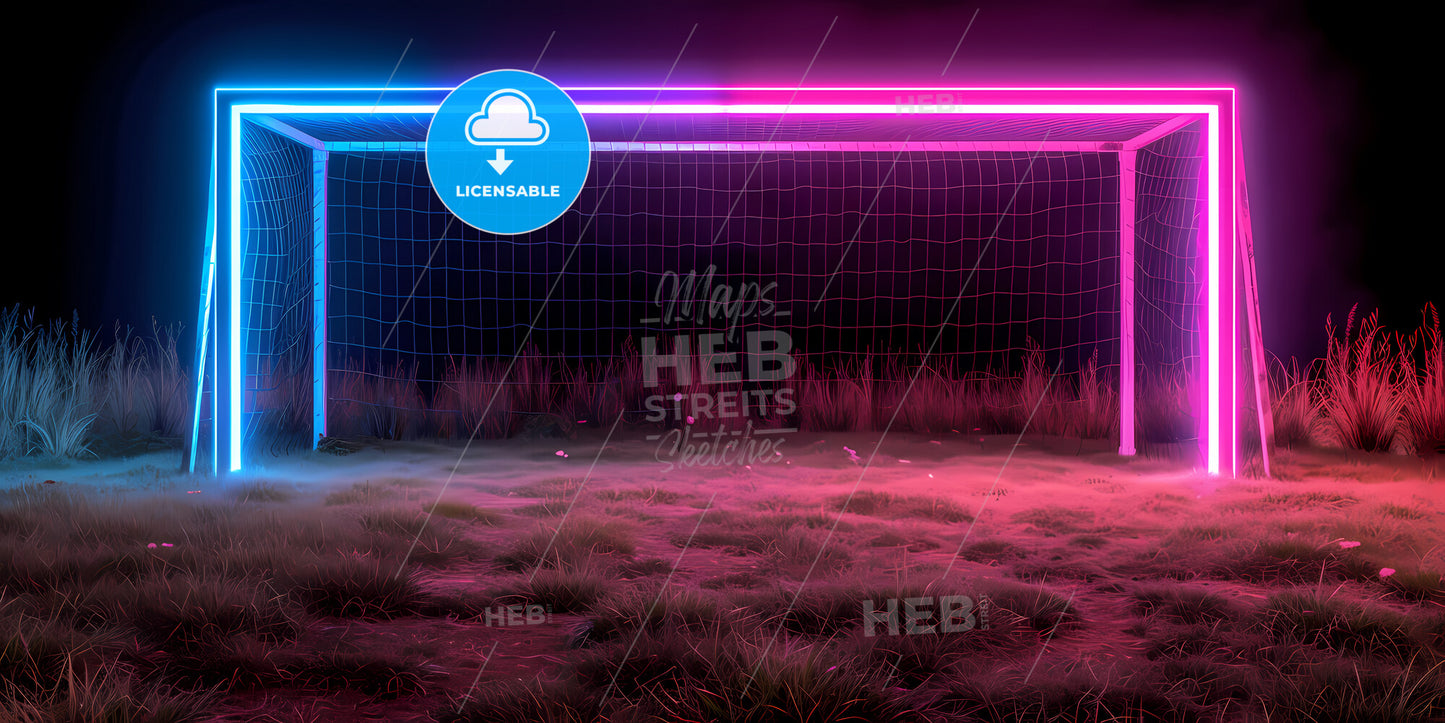 Virtual Neon Football Playground - A Football Goal Net With Neon Lights