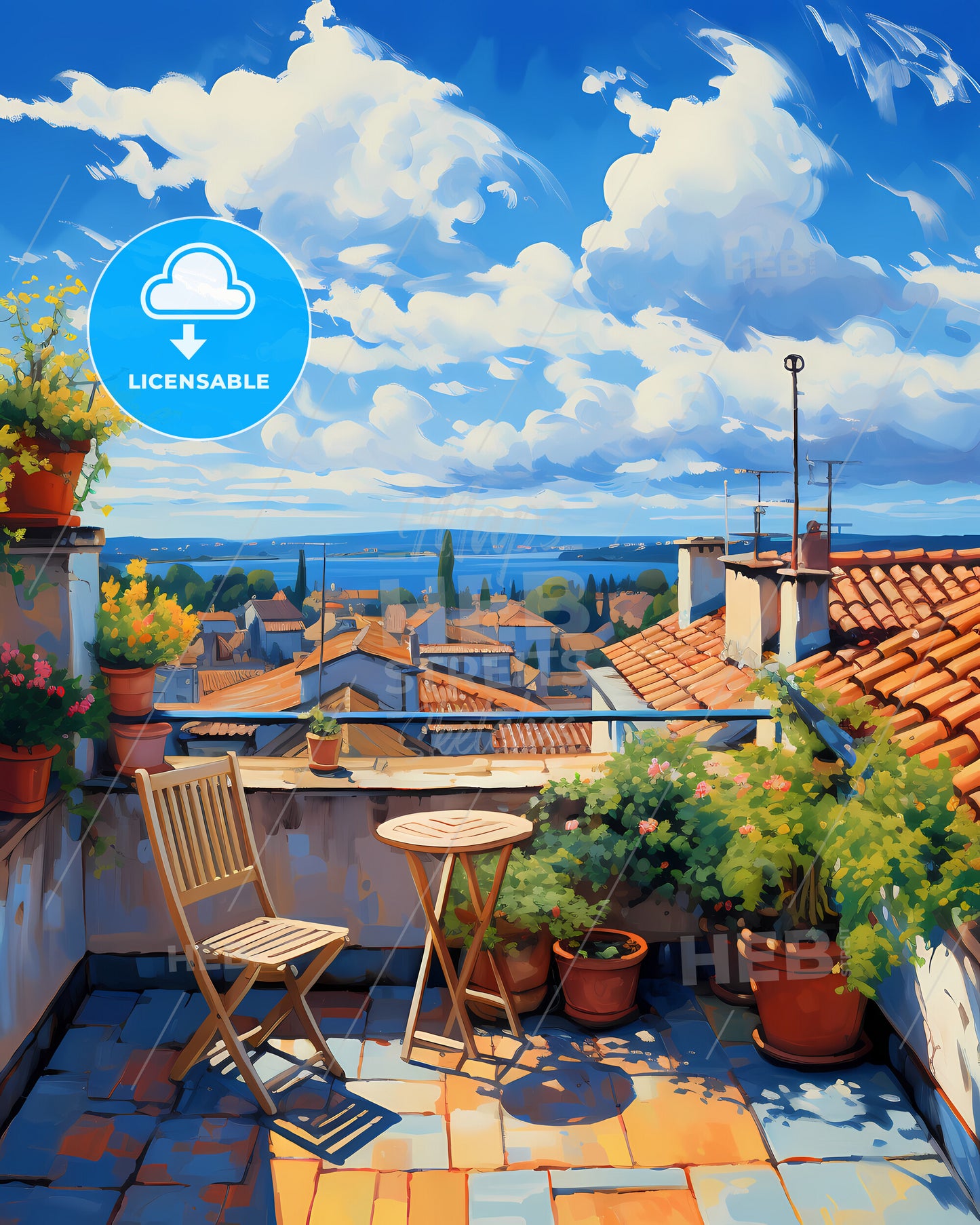 On The Roof Of Ré Island, France - A Rooftop With Chairs And Potted Plants