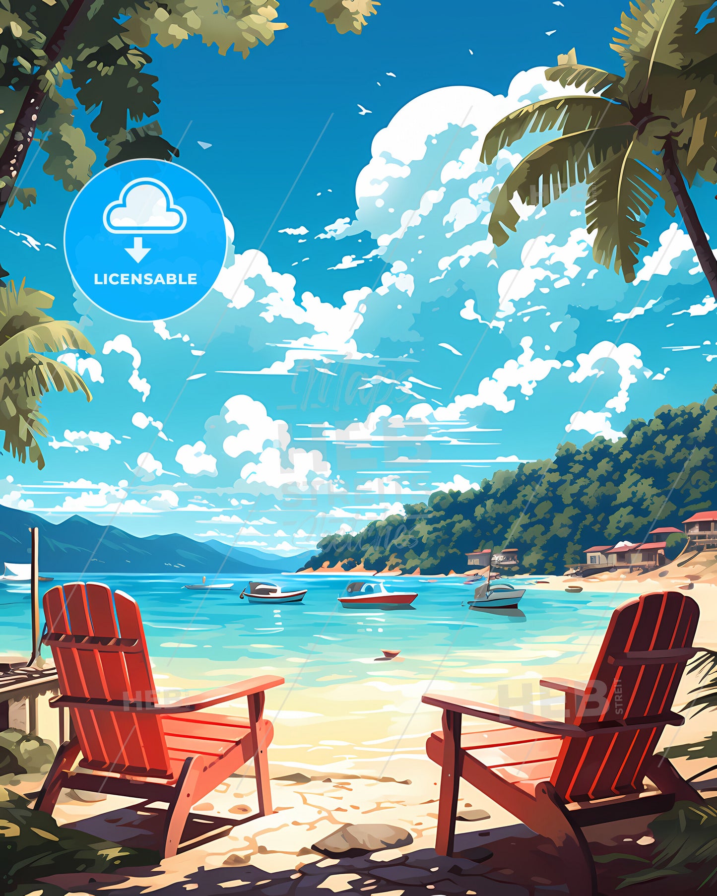 Perhentian Islands, Malaysia - A Beach With Palm Trees And Chairs