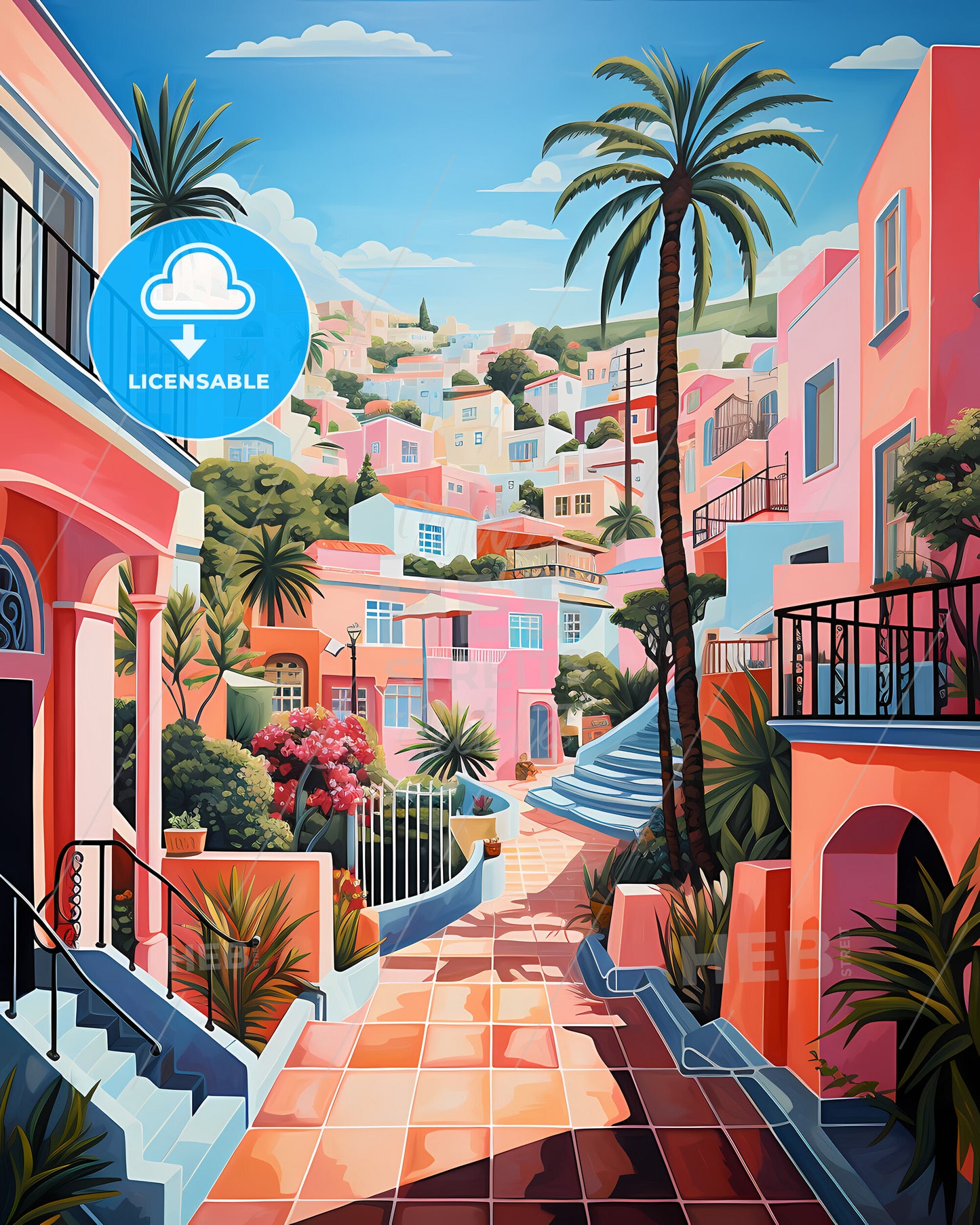 Las Palmas De Gran Canaria, Spain - A Painting Of A Colorful Town