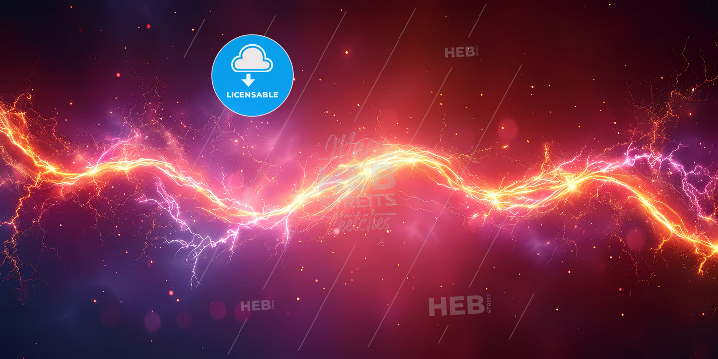 Abstract Neon Background Of Twisted Glowing Lines - A Lightning Striking A Red And Yellow Light