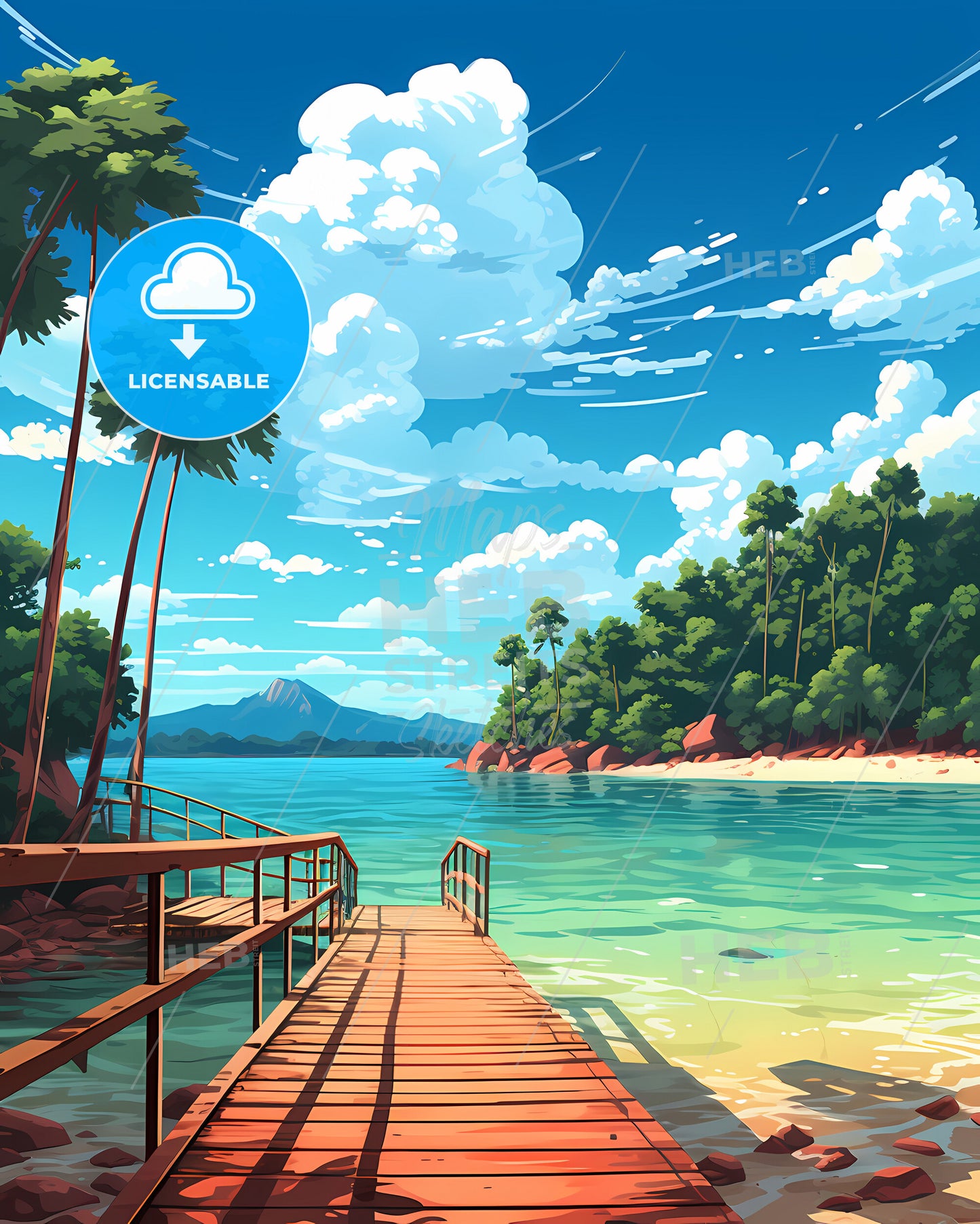 Perhentian Islands, Malaysia - A Dock On A Body Of Water With Trees And Mountains