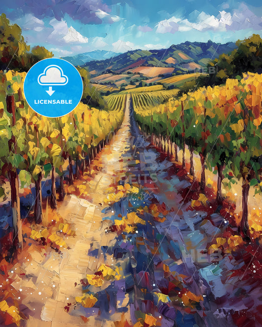 Napa Valley, Usa - A Painting Of A Vineyard