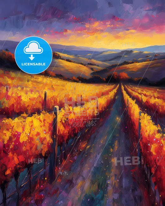 Sonoma County, Usa - A Painting Of A Vineyard