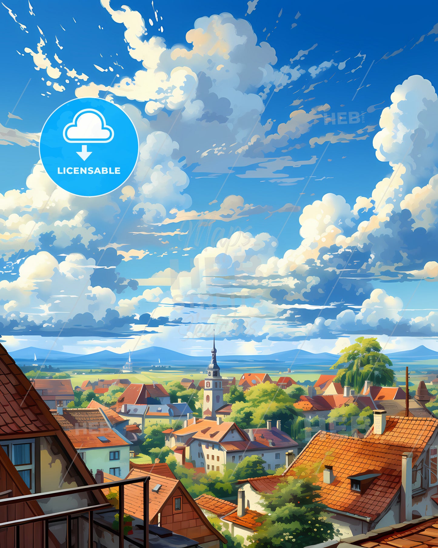 On The Roofs Of Weimar - A City With Red Roofs And Trees And Clouds In The Sky