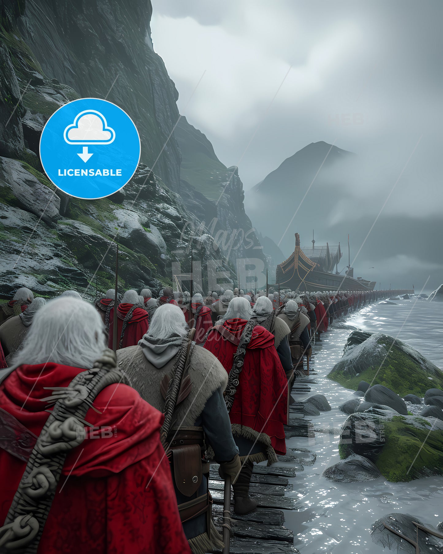 And The Shepherds Came And Drove Them Away - A Group Of People In Red Robes Walking On A Bridge