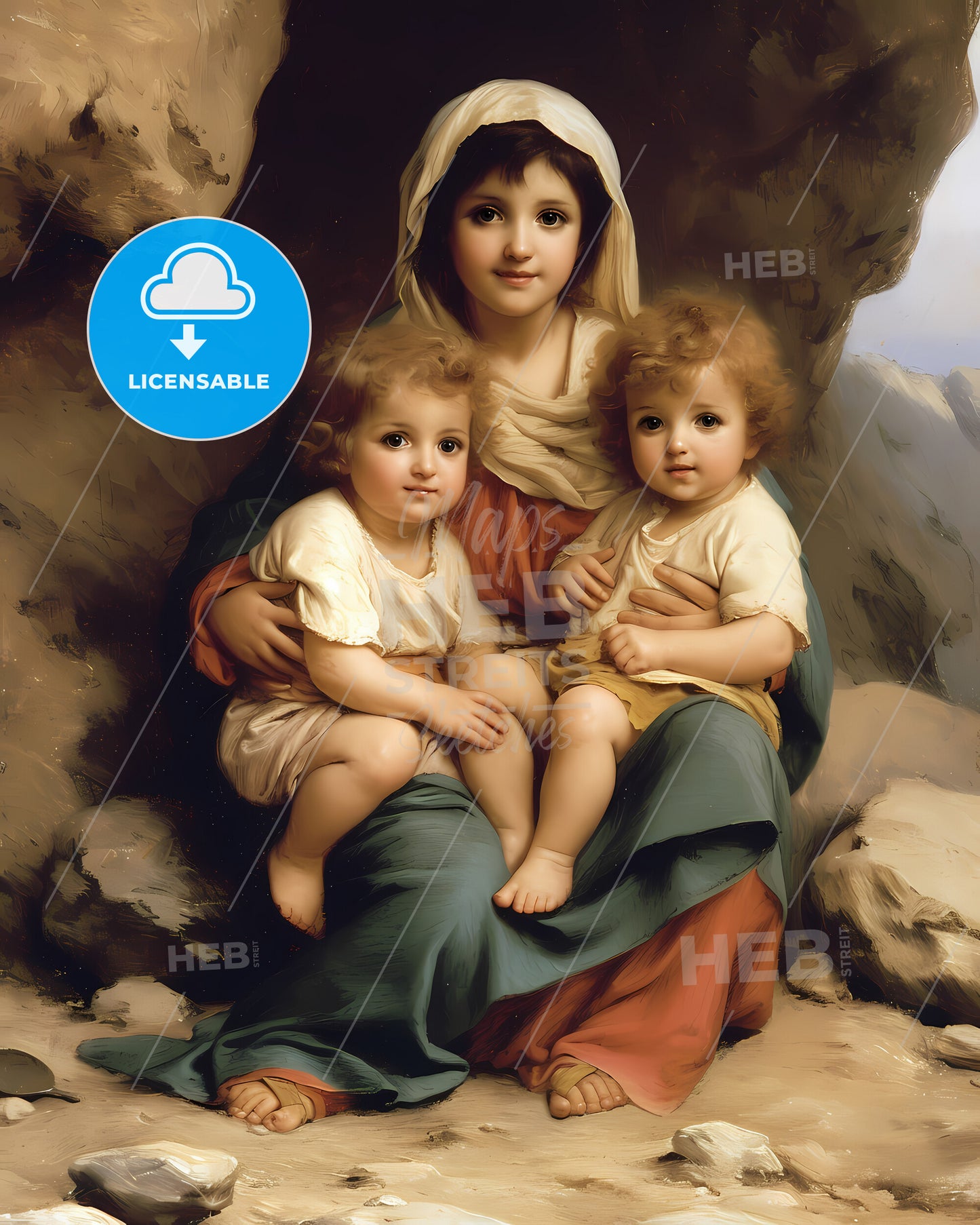 Holy Mary, Mother Of God Pray For Us Sinners Now And At The Hour Of Our Death, Amen - A Painting Of A Woman Holding Two Children
