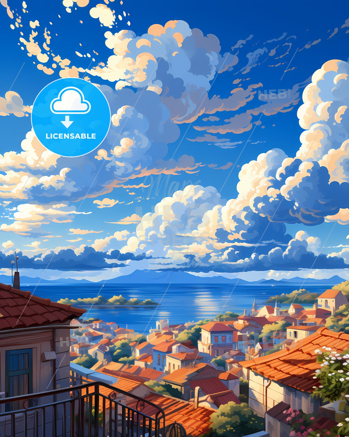 On The Roof Of Palawan, Philippines - A City With Red Roofs And Blue Sky With Clouds