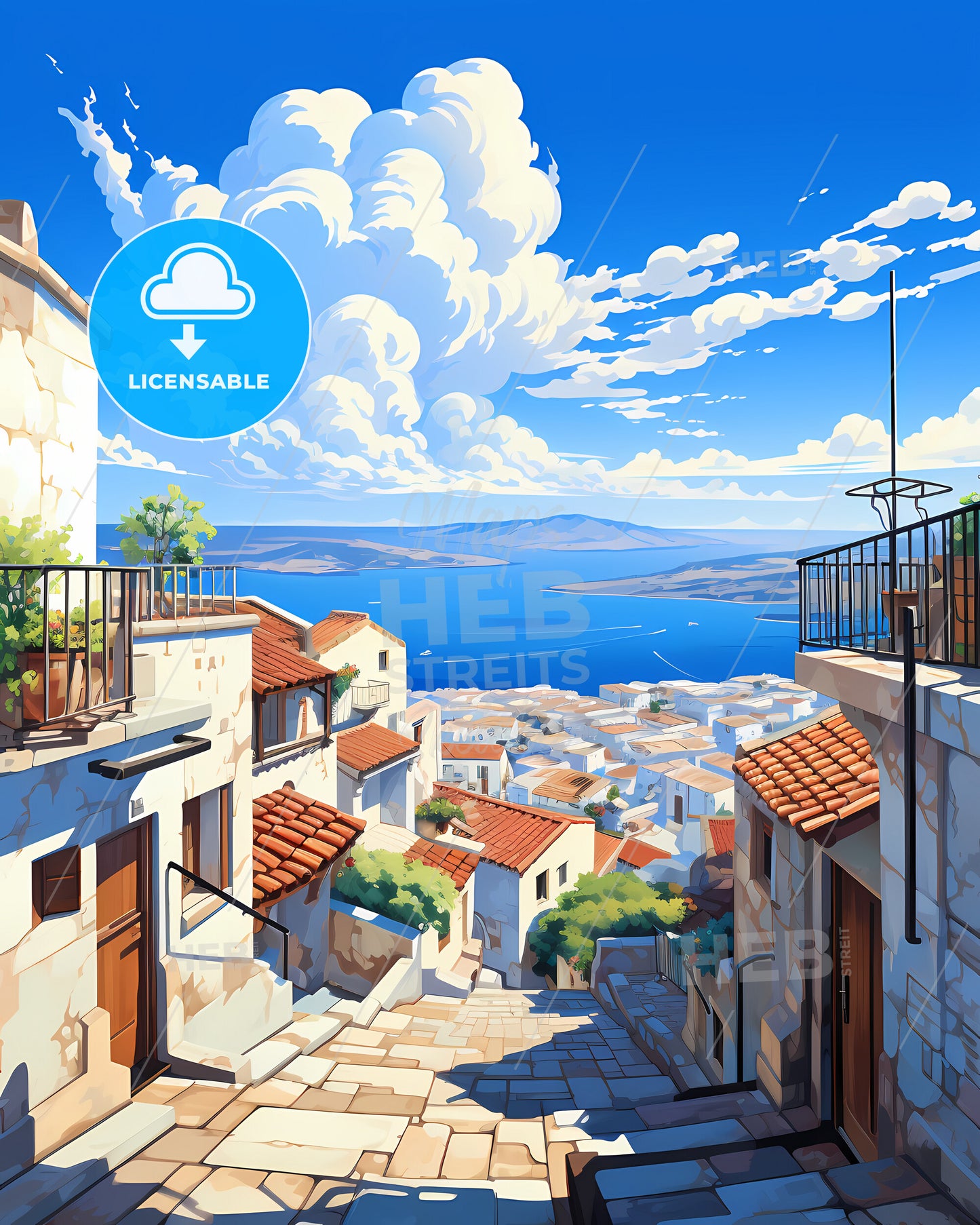 On The Roof Of Santorin, Greece - A Street With Buildings And A Body Of Water