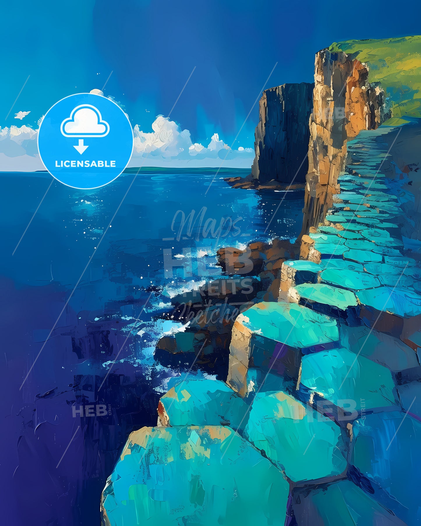 Fingal's Cave, Scotland - A Painting Of A Cliff And Water