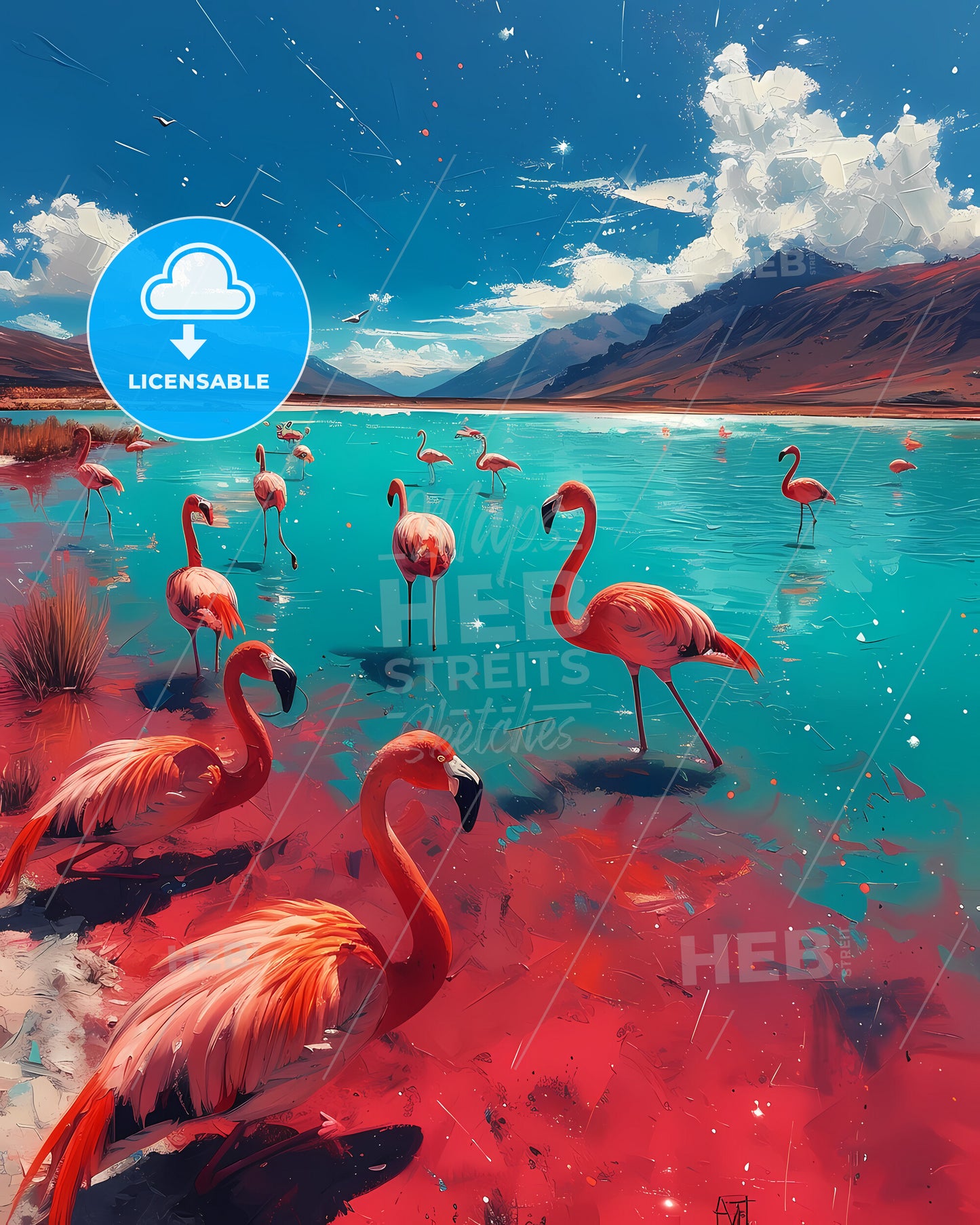 Laguna Colorada, Bolivia - A Group Of Flamingos In A Lake