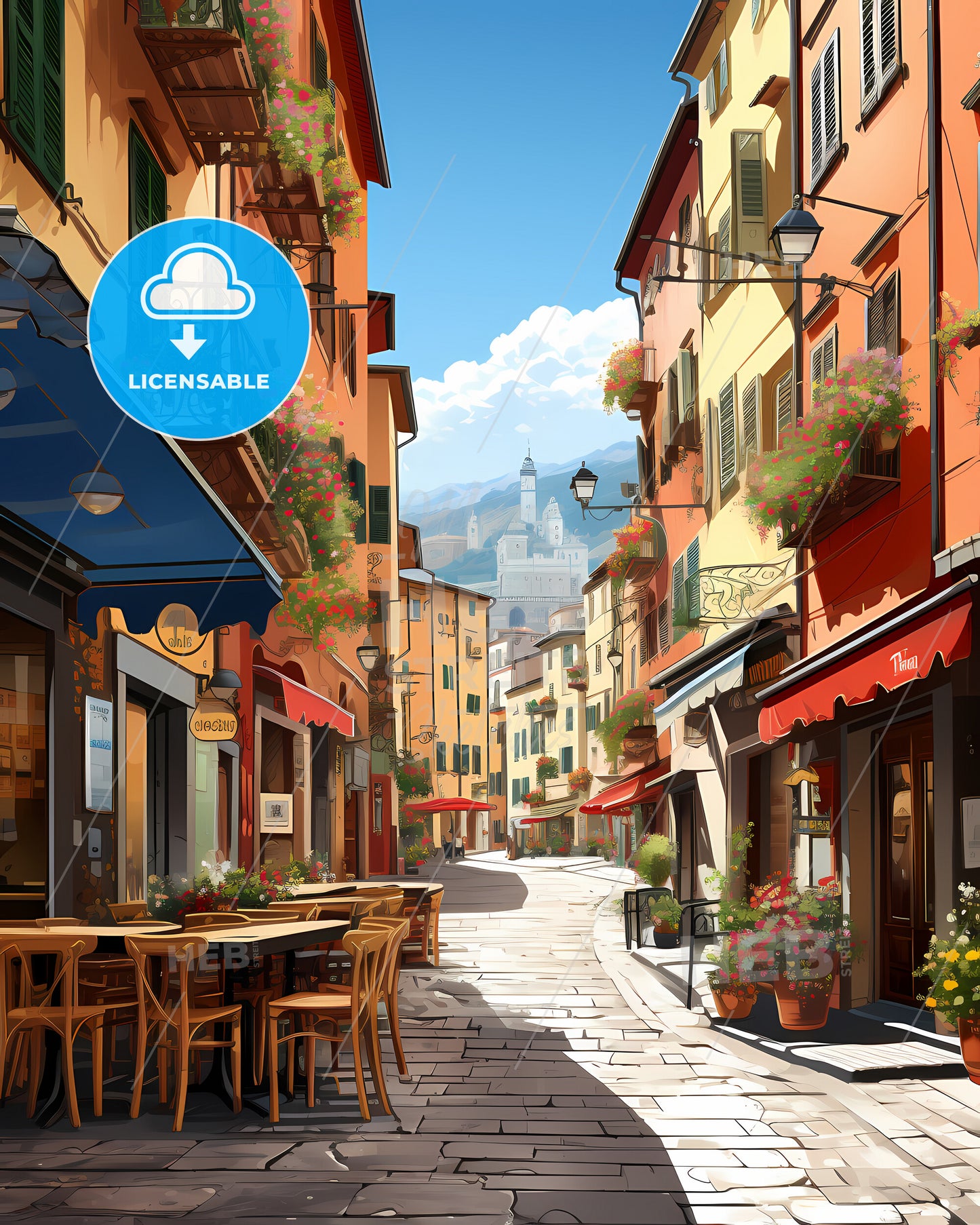 Brescia, Italy - A Street With Tables And Chairs In Front Of Buildings