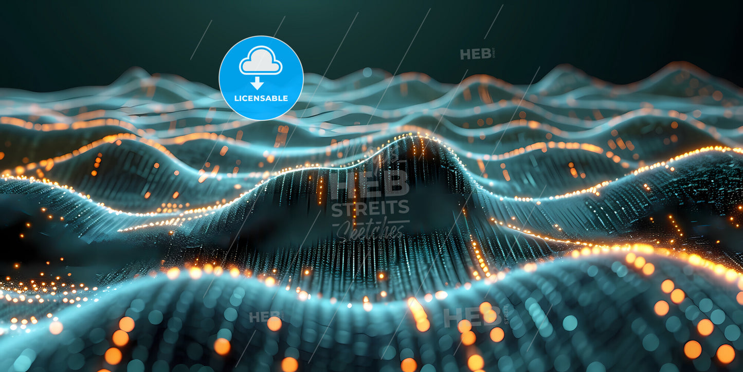 Abstract Neon Background With Glowing Lines And Dots - A Blue And Orange Dots