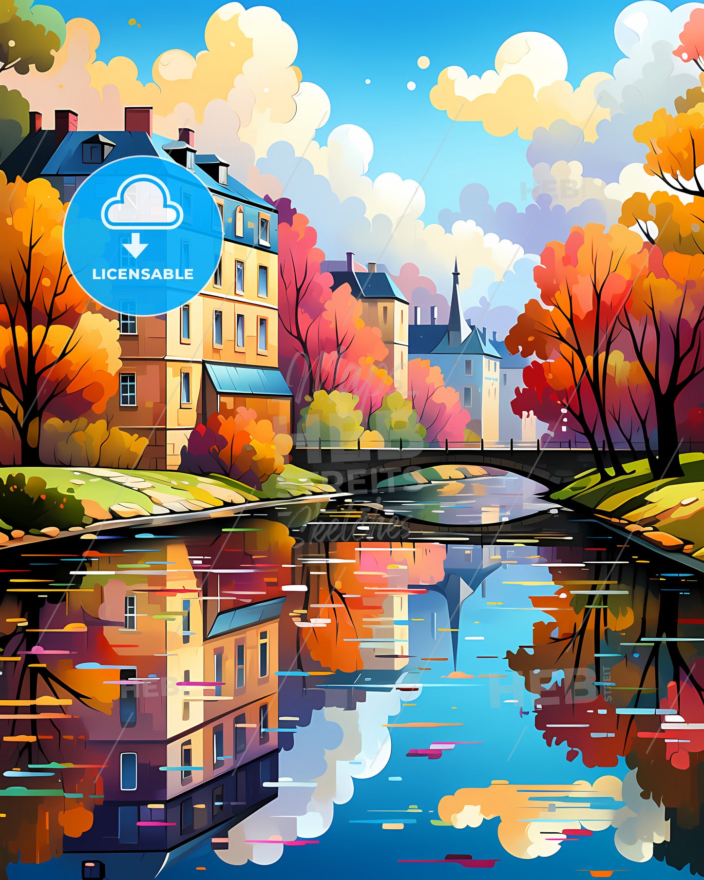 Rennes, France - A Water Body With A Bridge And Trees And Buildings