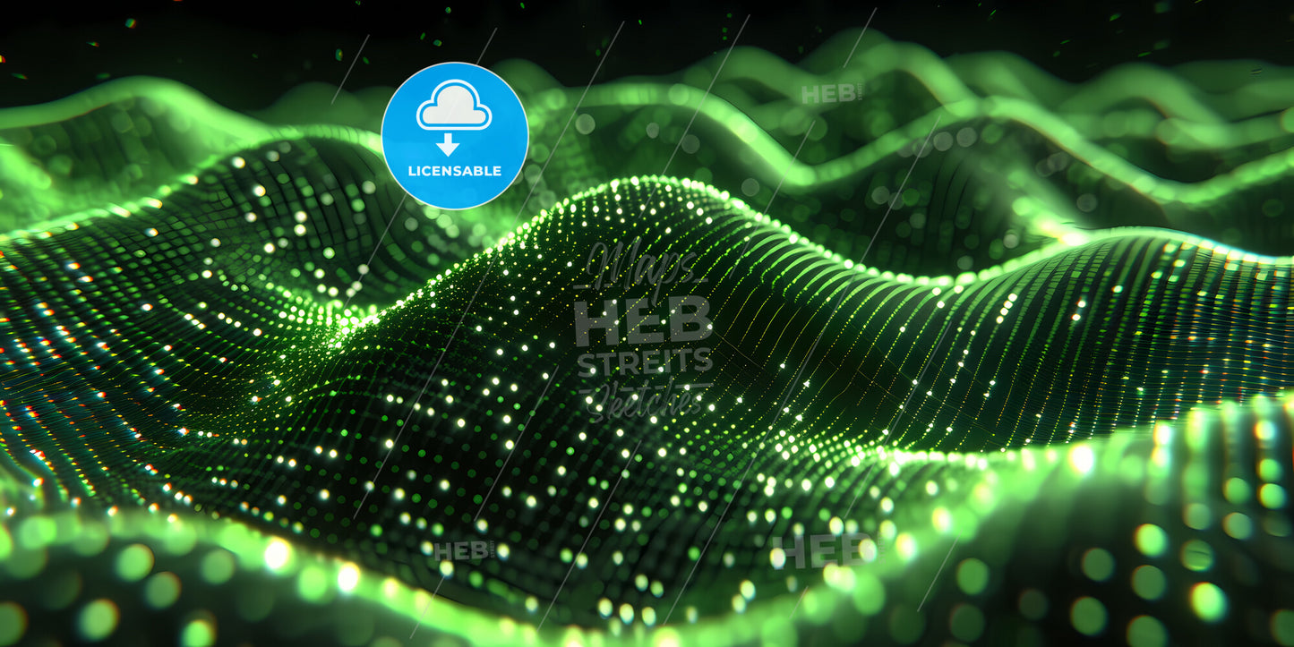 Abstract Fantastic Background - A Green Wavy Surface With Many Dots