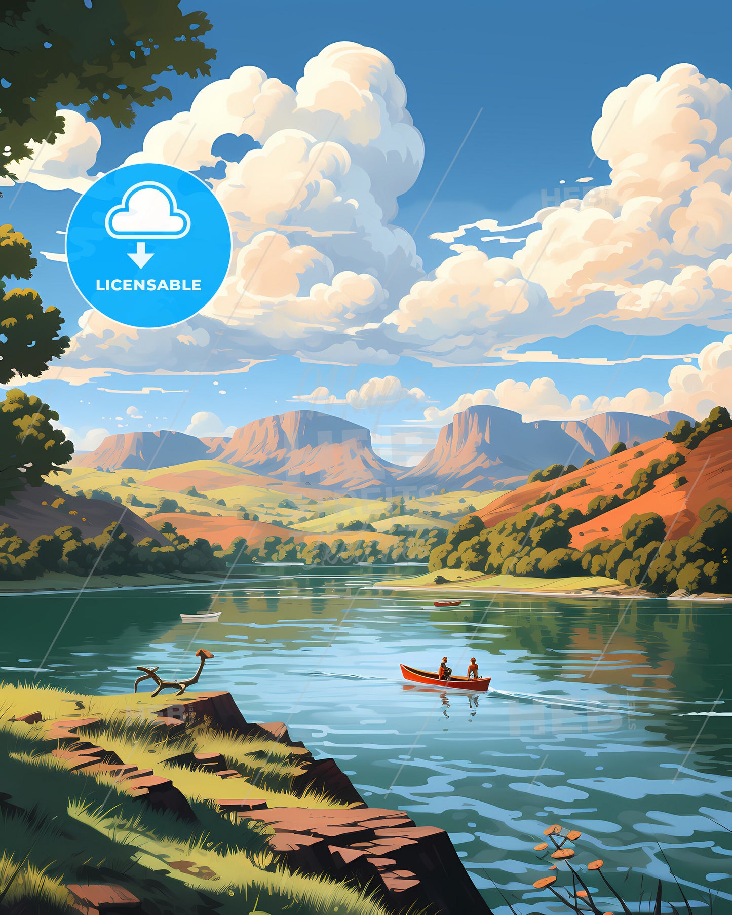 Komodo Islands, Indonesia - A River With A Boat On It And Mountains In The Background