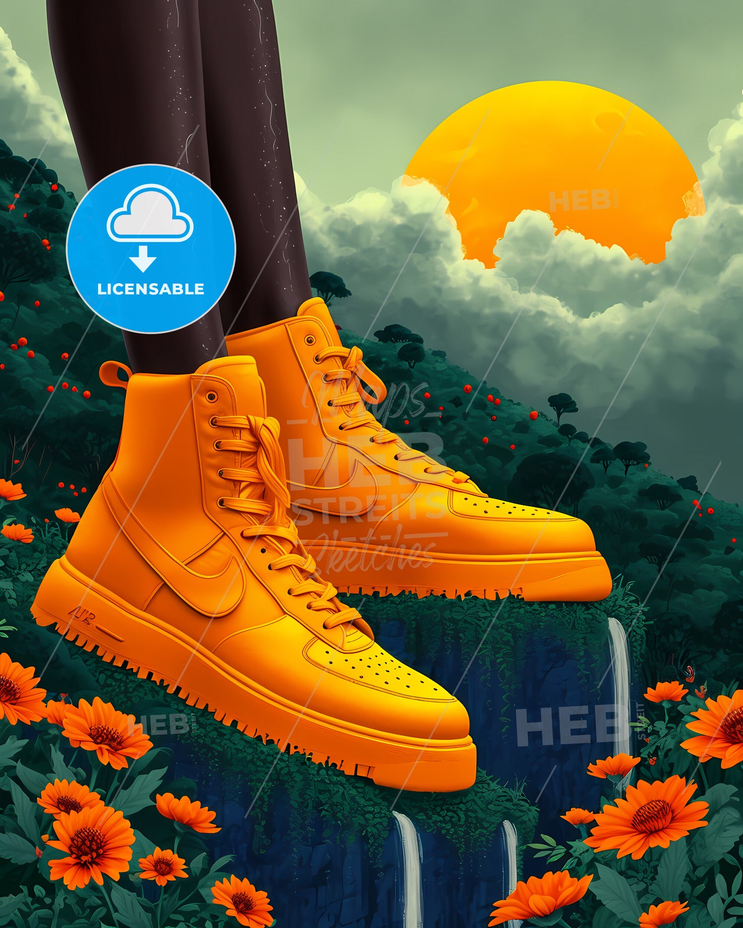 A Trendy Young Person Records - A Pair Of Yellow Boots On A Rock With Flowers