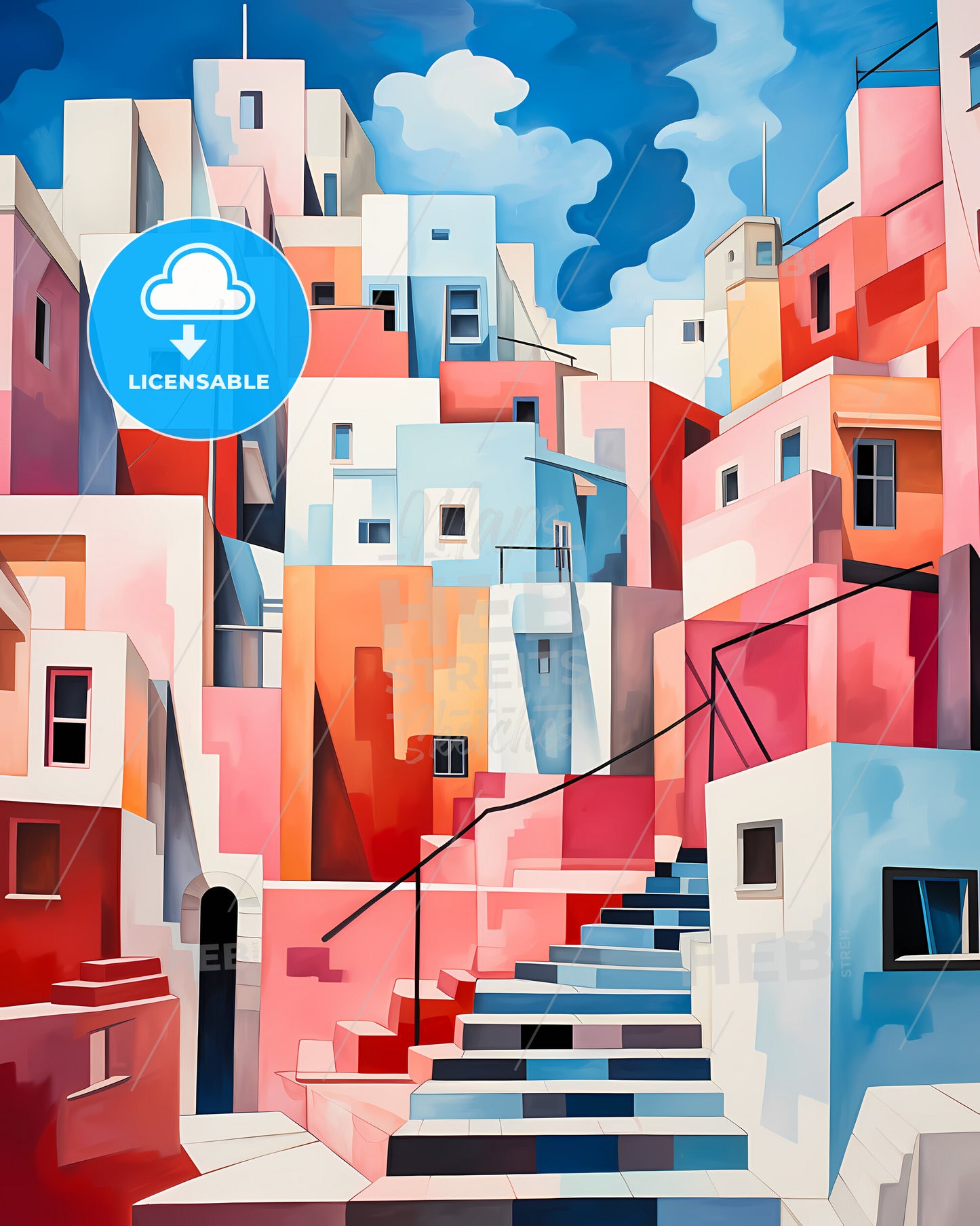 Almada, Portugal - A Painting Of A Colorful City