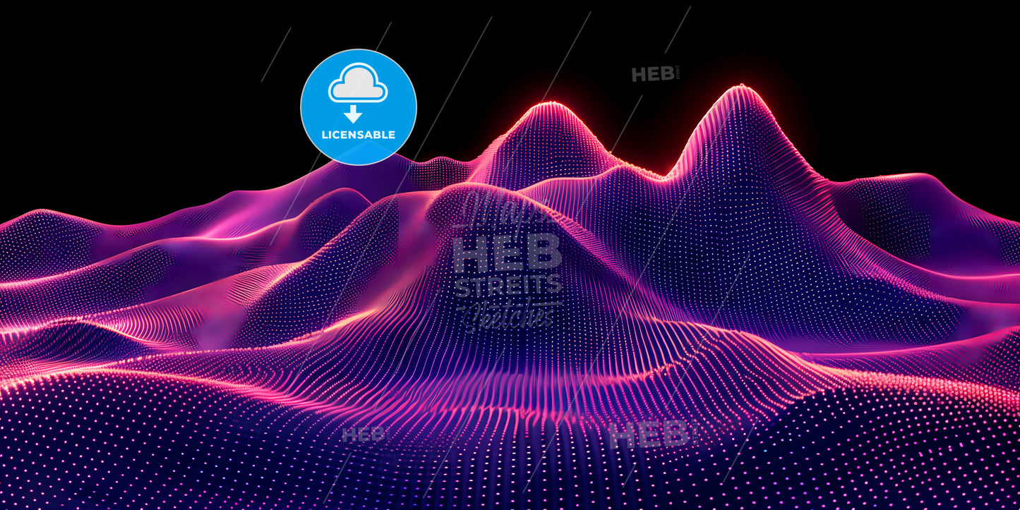 Abstract Neon Background With Glowing Lines And Dots - A Purple And Pink Dotted Mountain