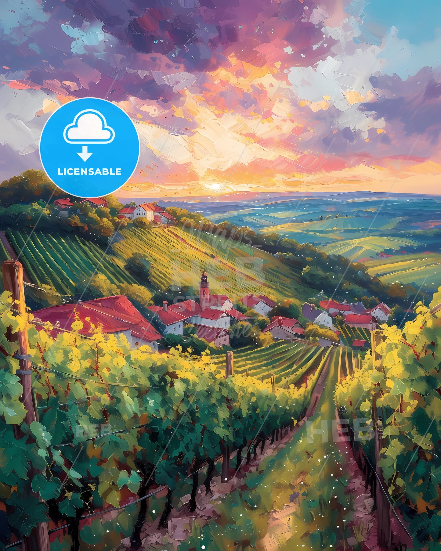Rheinhessen, Germany - A Painting Of A Vineyard
