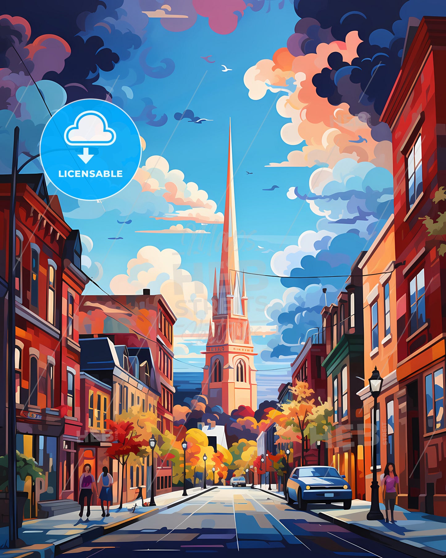 Boston - A Street With A Tall Tower And Cars