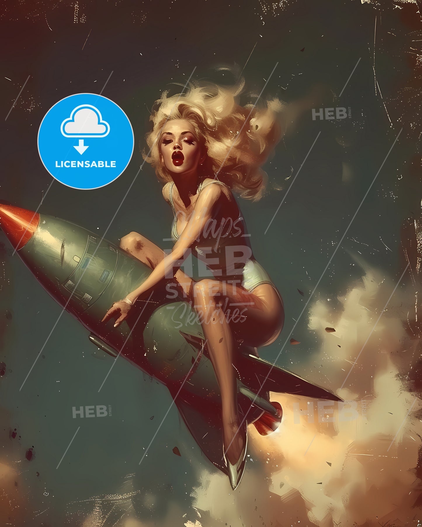 The Head Nurse Sharply Directed The Nurses Riding A Rocket - A Woman In Garment Sitting On A Rocket