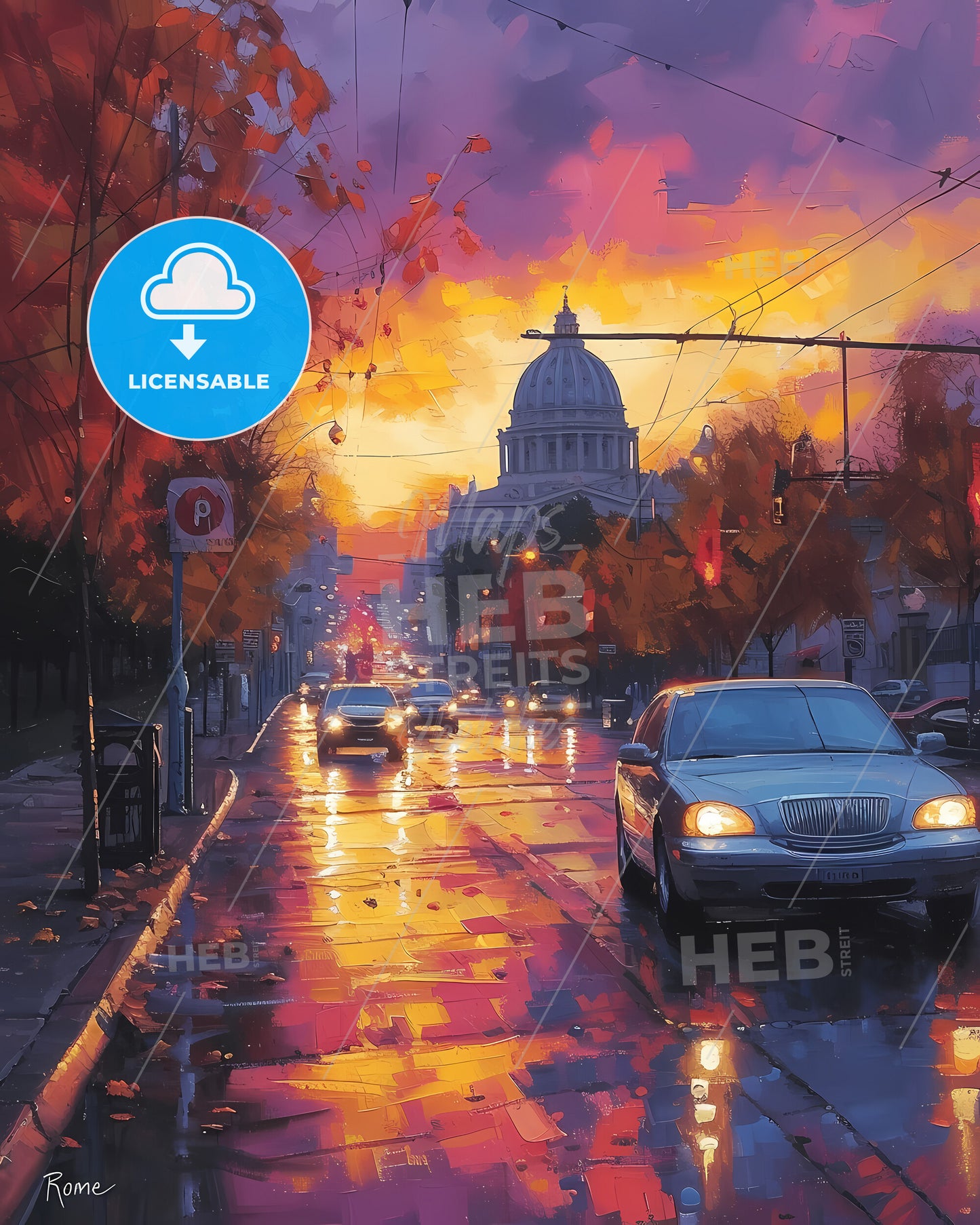 Poster Of Rome - A Street With Cars And A Building In The Background