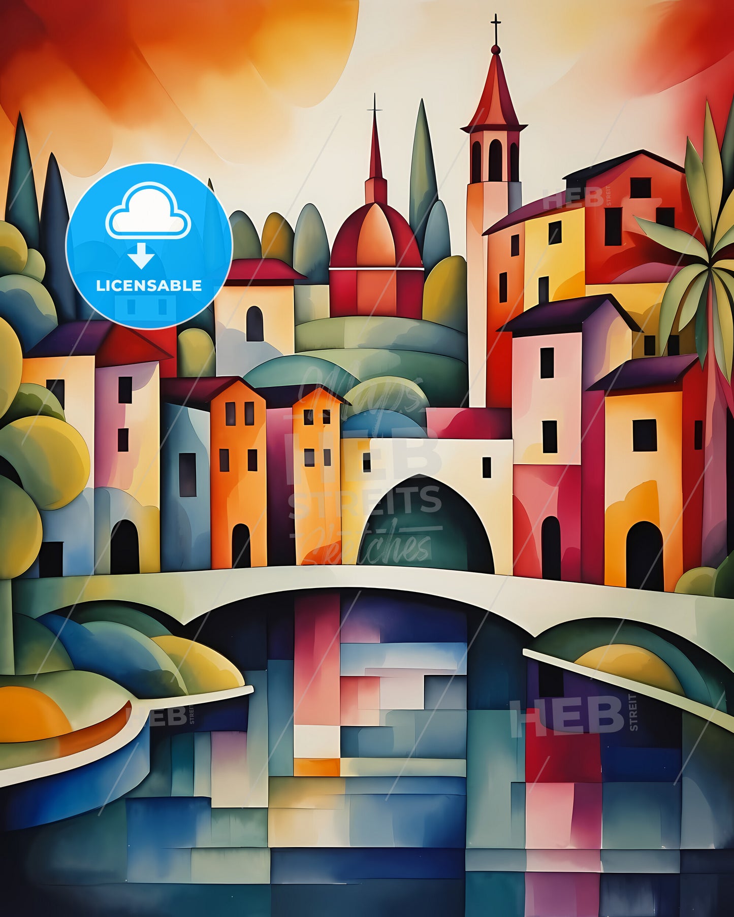 Thun, Switzerland - A Painting Of A Colorful City