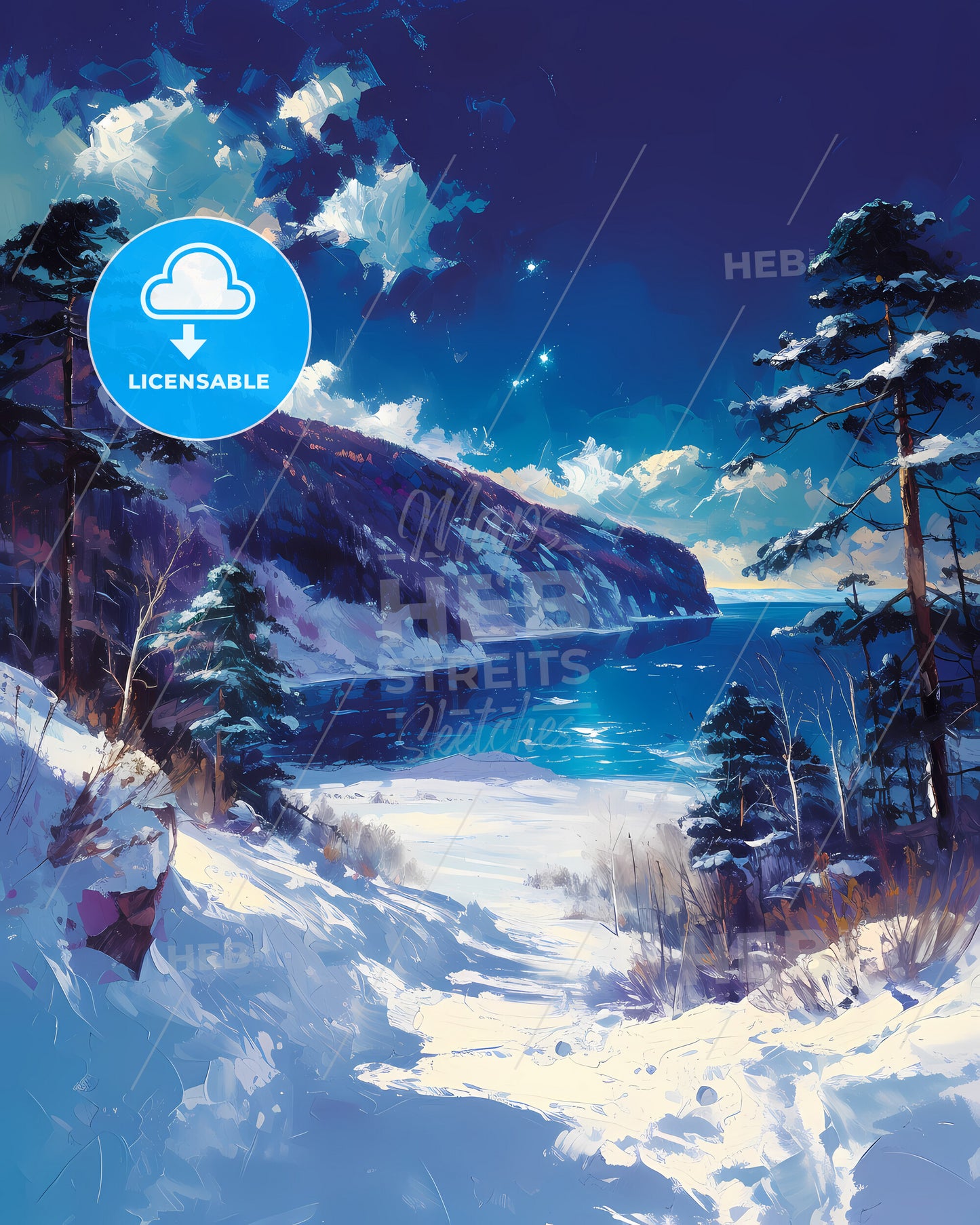 Lake Baikal, Russia - A Snowy Landscape With A River And Trees