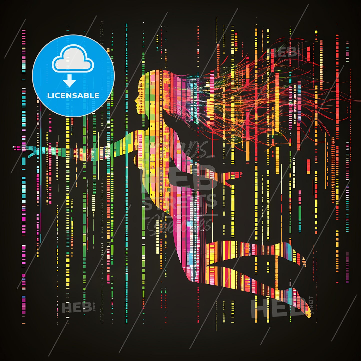 T-Shirt Design On Black Background, Running Niche, Flat Illustration Style, - A Woman With Long Hair Flying In The Air