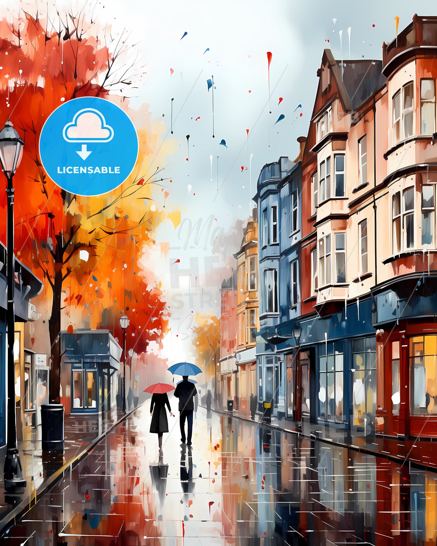 Haarlem, Netherlands - A Couple Walking Down A Street With Umbrellas