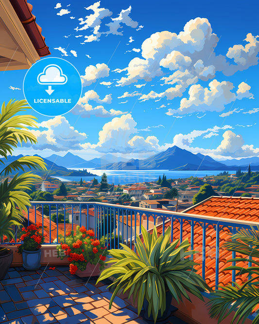 On The Roof Of Hawaii, United States - A Balcony With A View Of A Town And Mountains