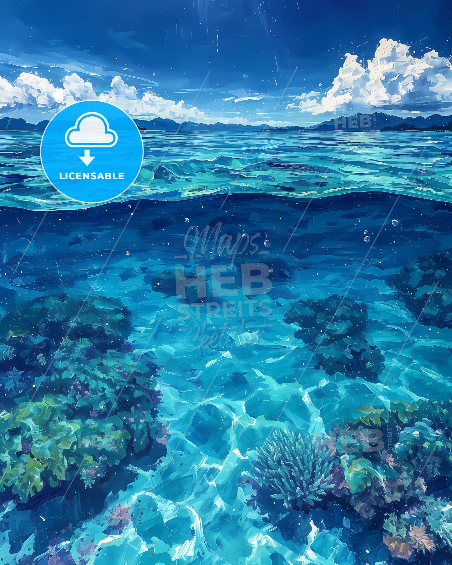 Raja Ampat, Indonesia - A Blue Water With Corals And Clouds In The Sky