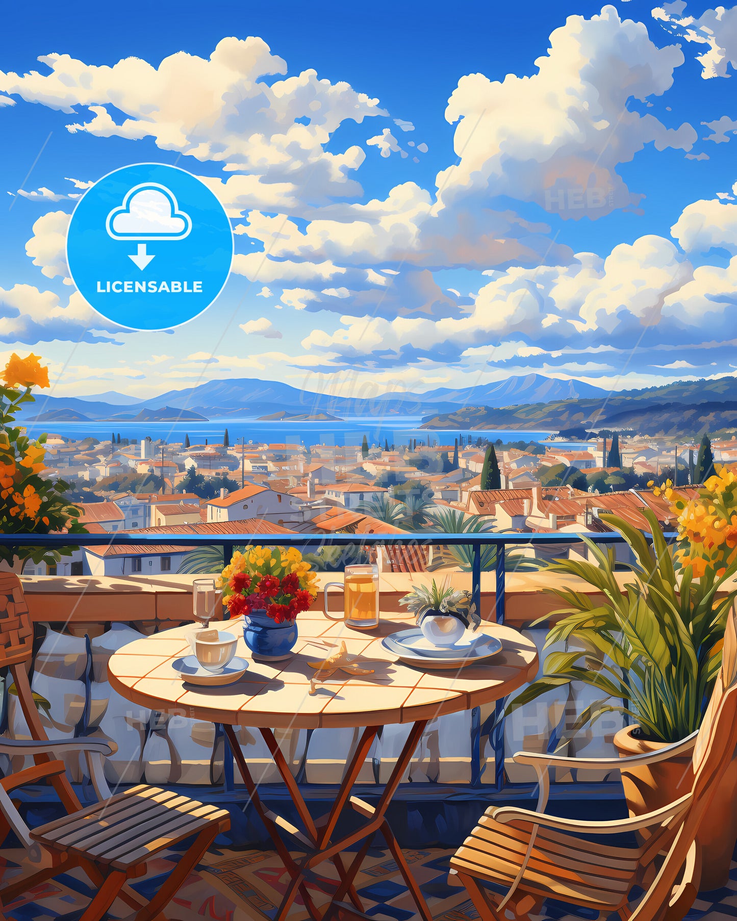 On The Roofs Of Cannes, France - A Table And Chairs On A Balcony Overlooking A City