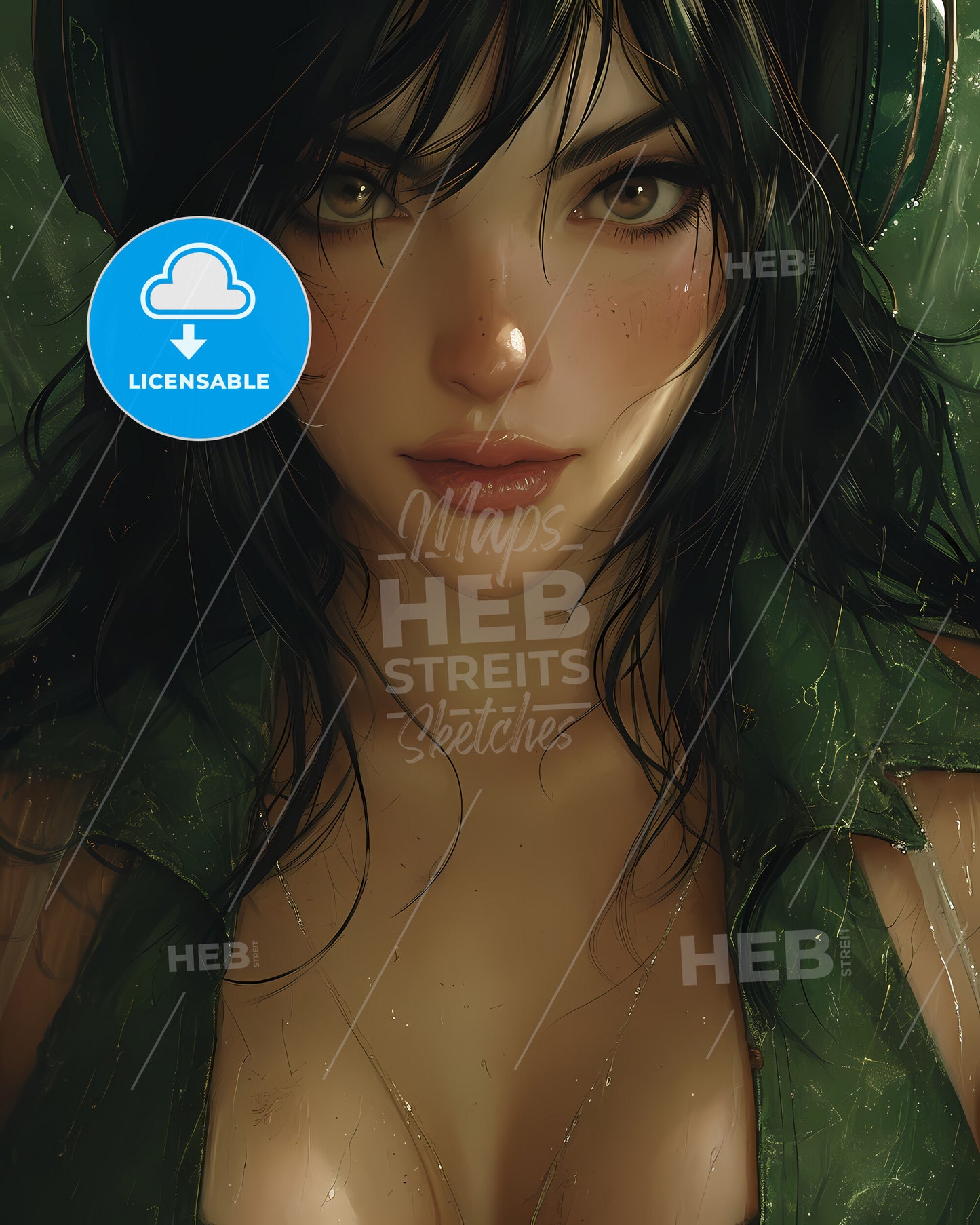 Chubby Pin Up Girl, Full Body, Brunette - A Woman With Green Eyes And Freckles