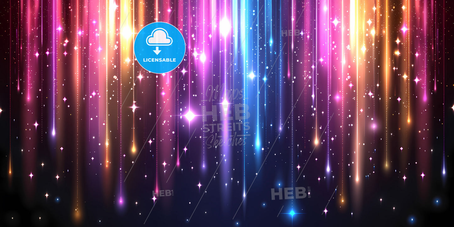 Abstract Neon Background With Glowing Lines And Dots - A Colorful Lights And Stars