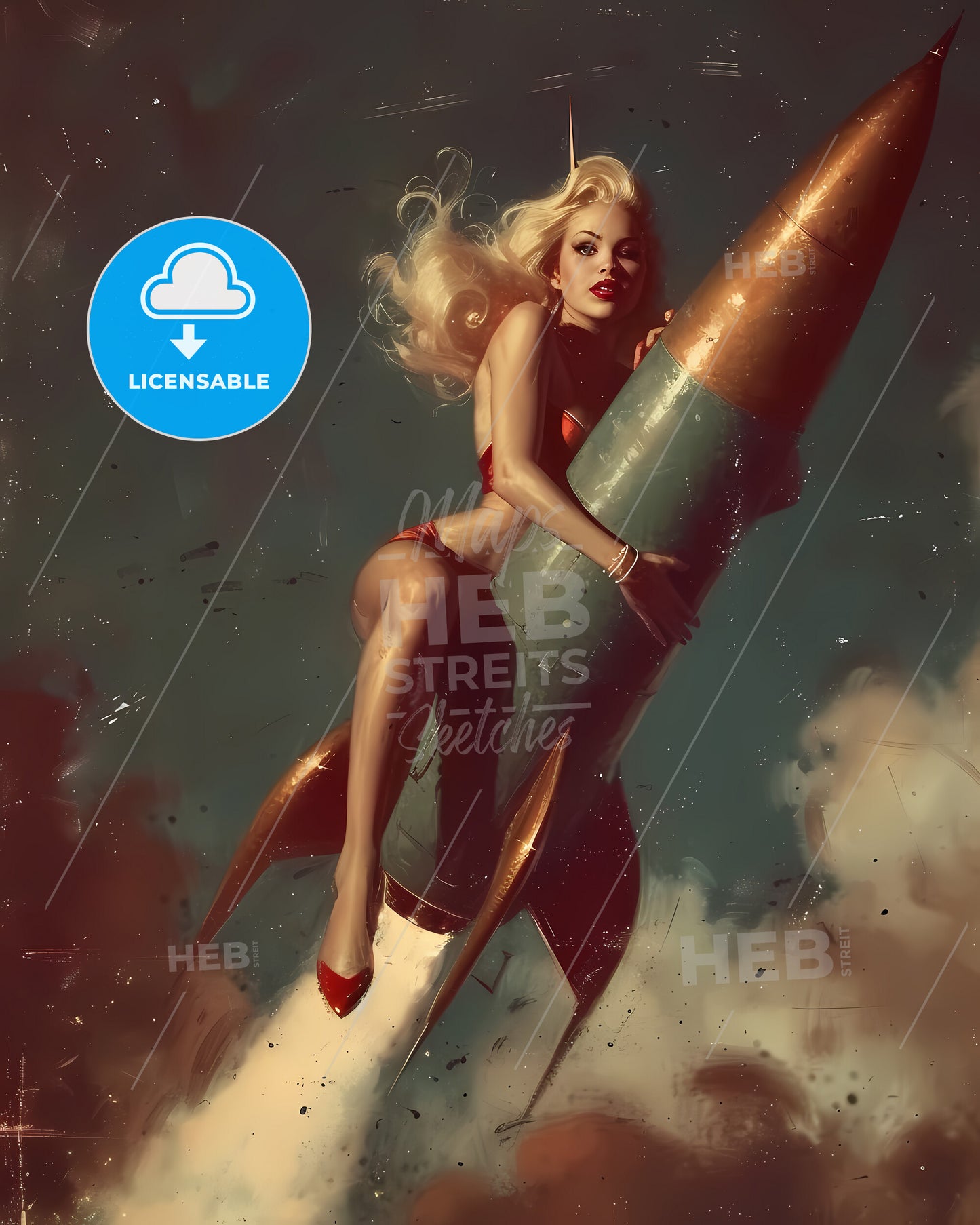 The Head Nurse Sharply Directed The Nurses Riding A Rocket - A Woman In Garment Holding A Rocket