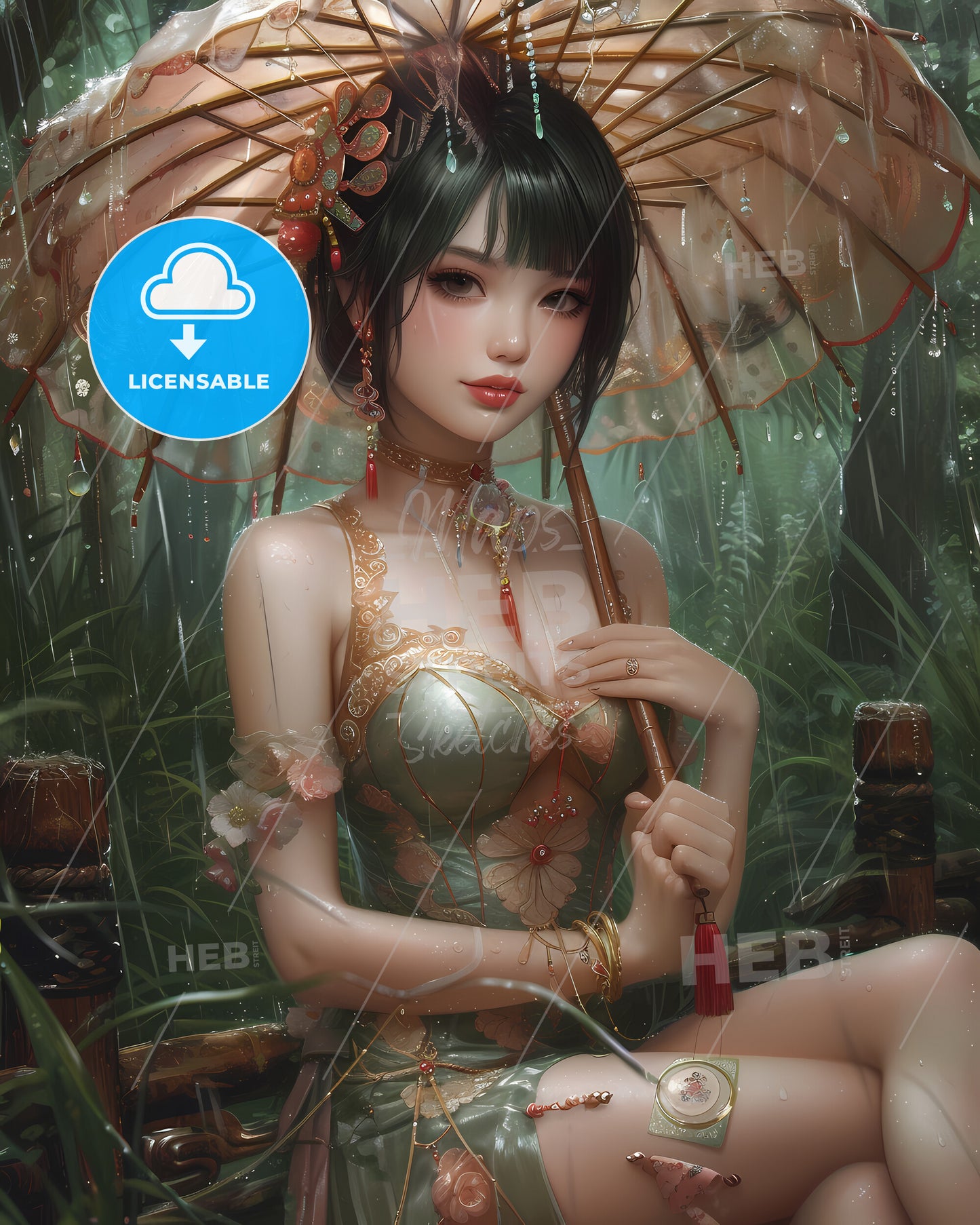 Pin-up Girl,Asia, Full Body, Visible Toned Legs - A Woman Sitting In A Chair With An Umbrella