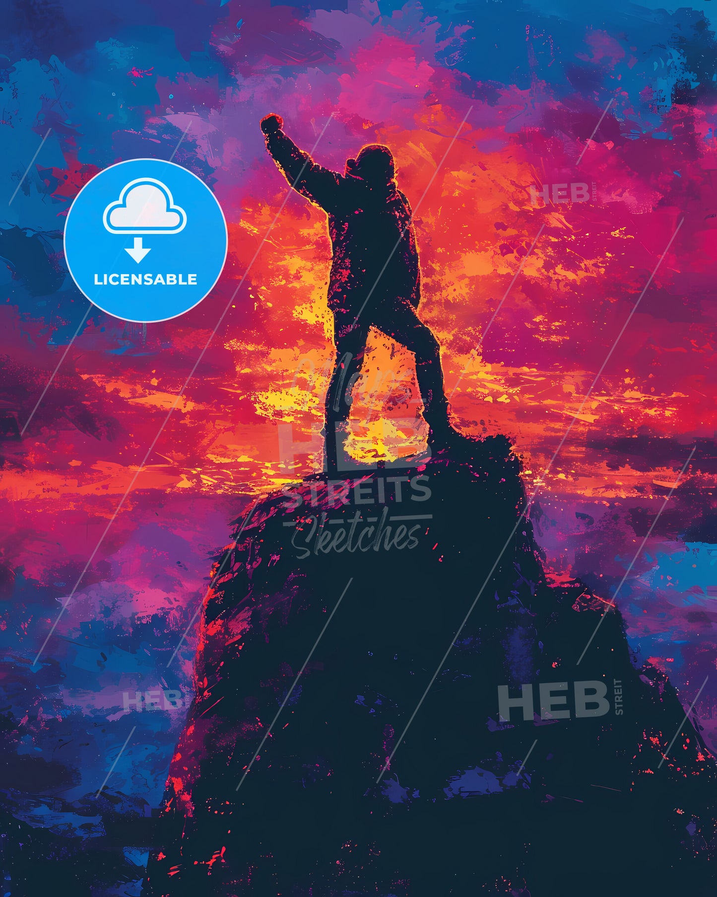 Illustration Of International Labor Day - A Person Standing On A Mountain Top