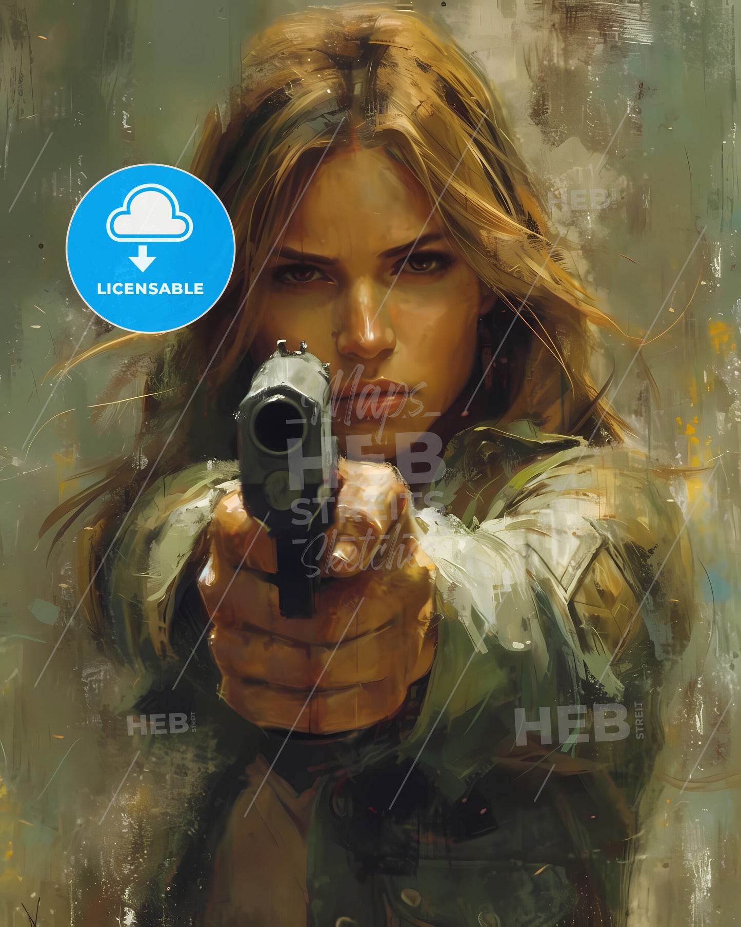 Pin Up Style, Beautiful Composition, Dramatic Pose - A Woman Holding A Gun