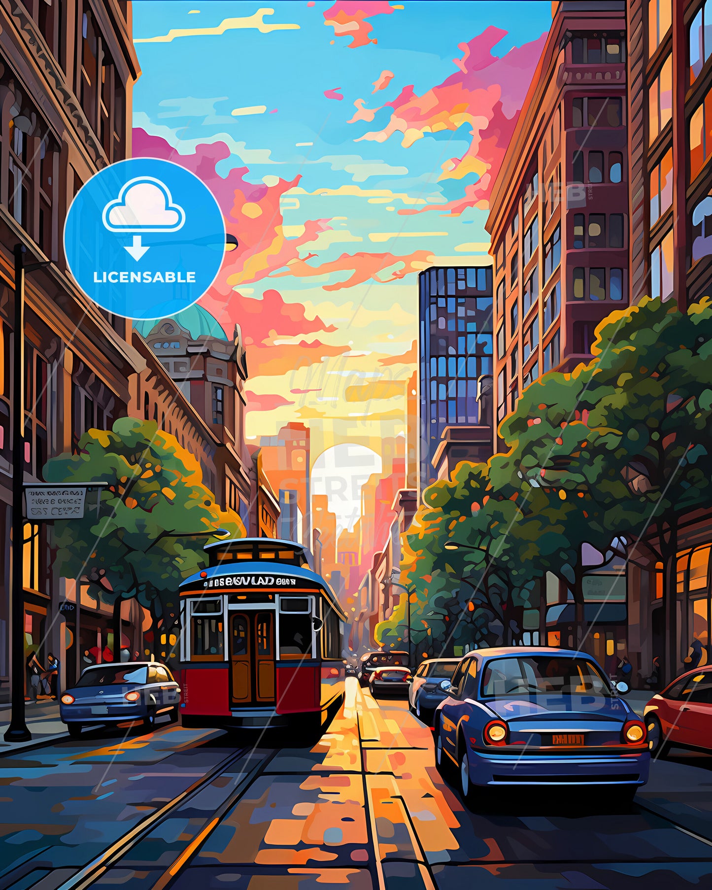 Manchester, England - A Street With Cars And A Trolley On It