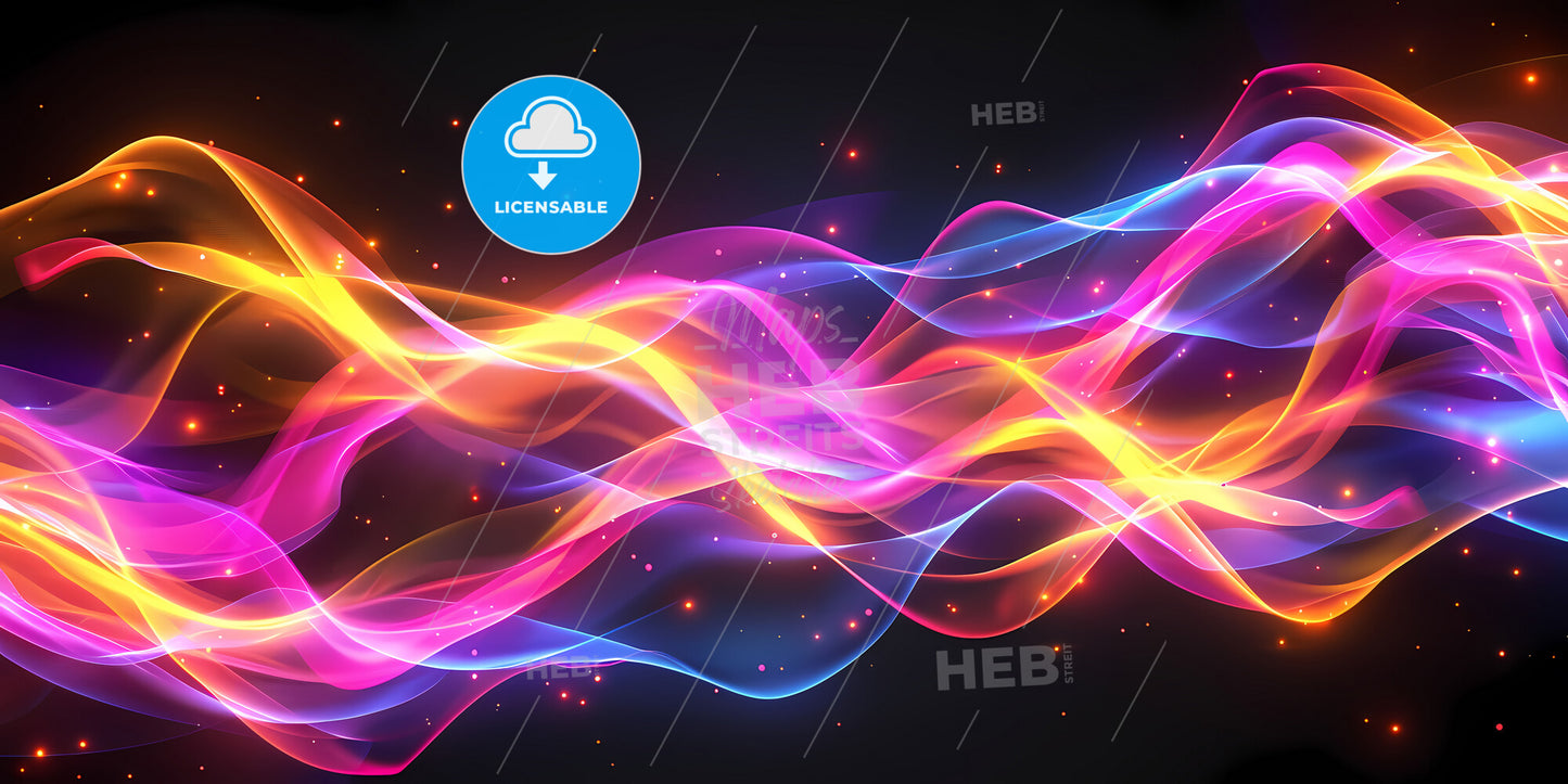 Abstract Geometric Wallpaper Of Colorful Wavy Neon Ribbon, Yellow Red Blue Glowing Lines Isolated On Black Background - A Colorful Lines Of Light