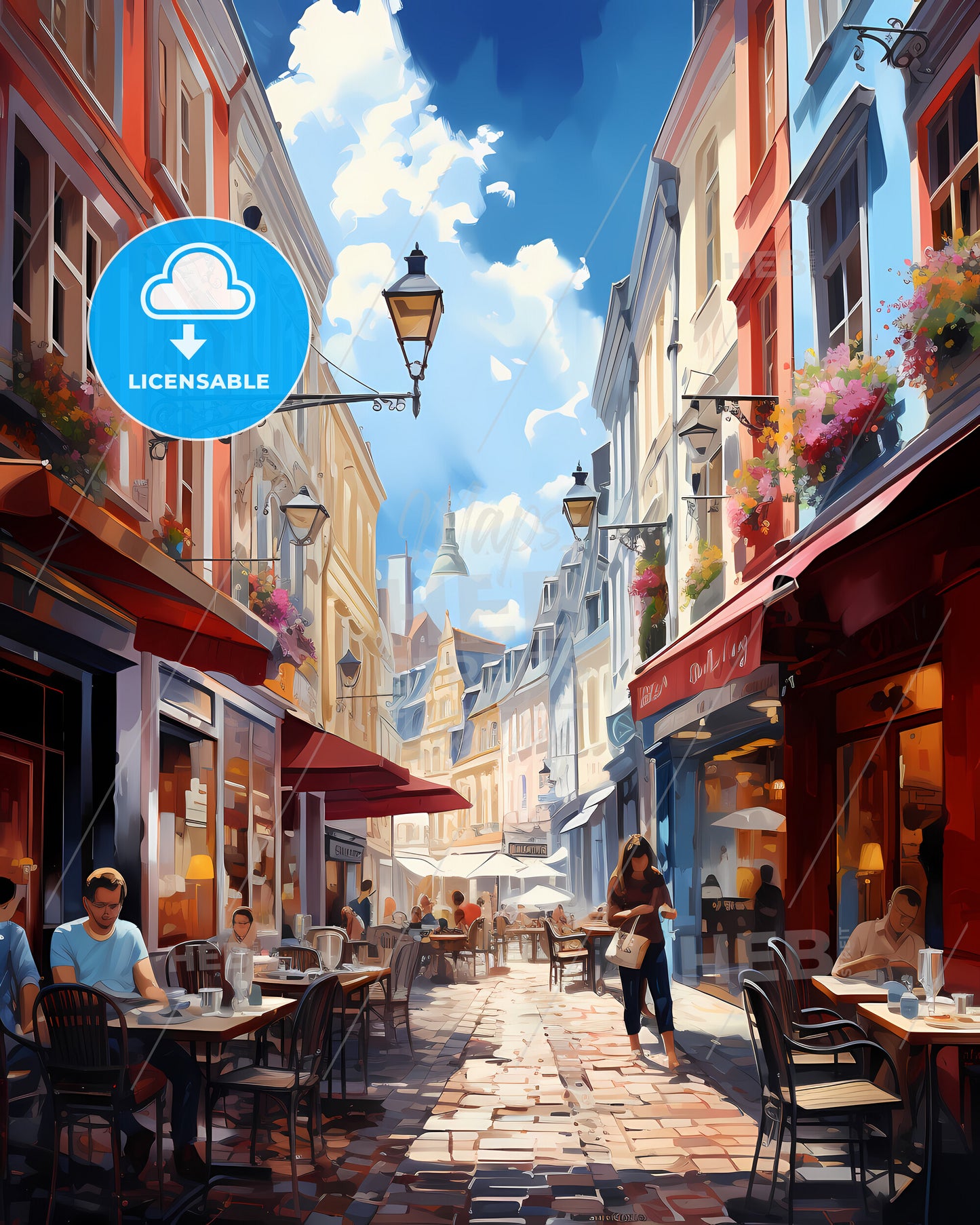 Amiens, France - A Street With Tables And Chairs In A City