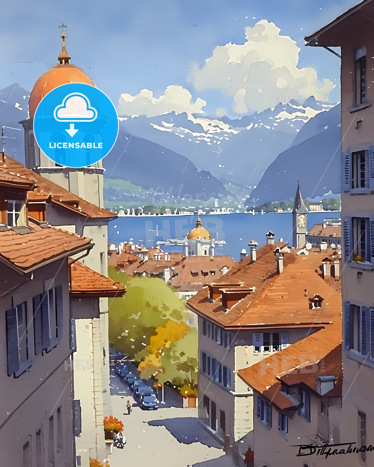 Geneva, Switzerland, - A View Of A Town From A Window