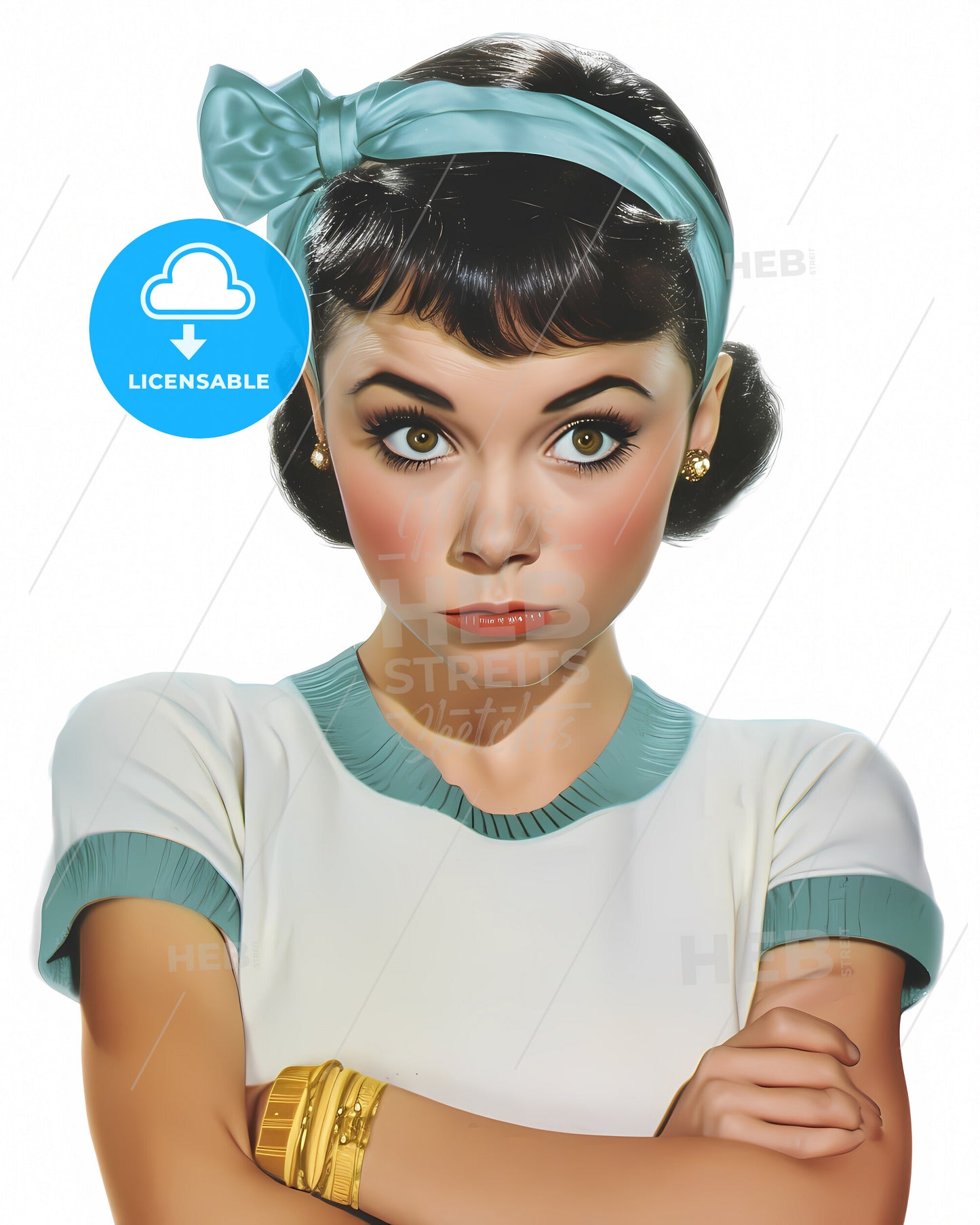 Fashion Girl With White Top And Blue Short Ripped Jeans - A Woman With A Bow On Her Head