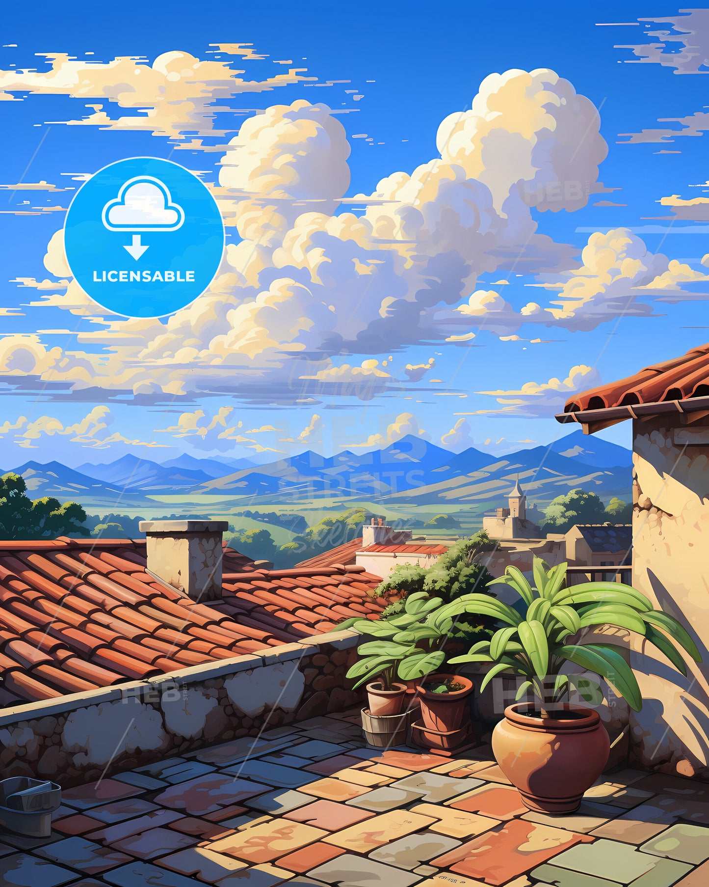 On The Roof Of Komodo Islands, Indonesia - A Rooftop Of A Building With Plants And A Valley In The Background