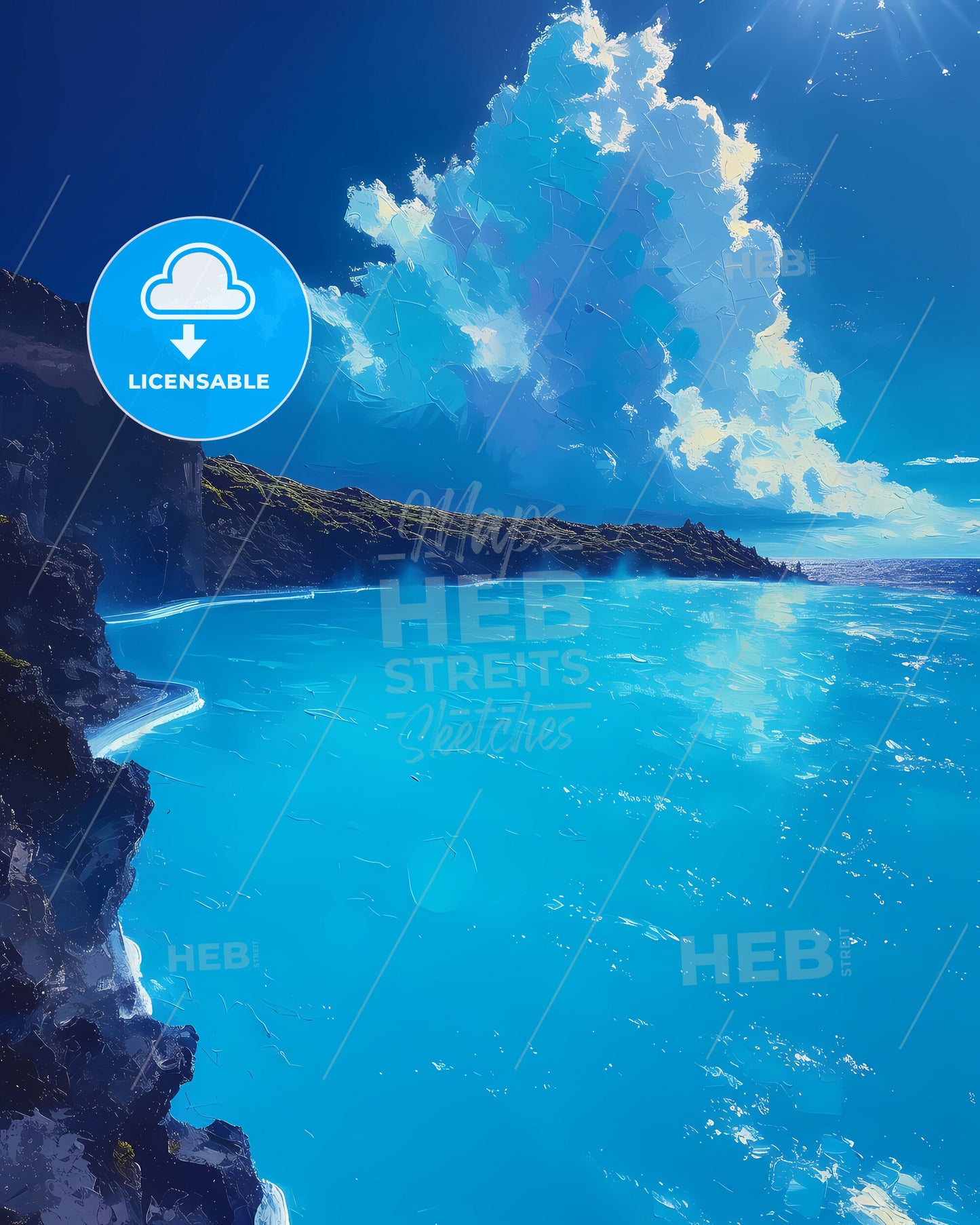 Blue Lagoon, Iceland - A Body Of Water With A Cliff And Blue Sky