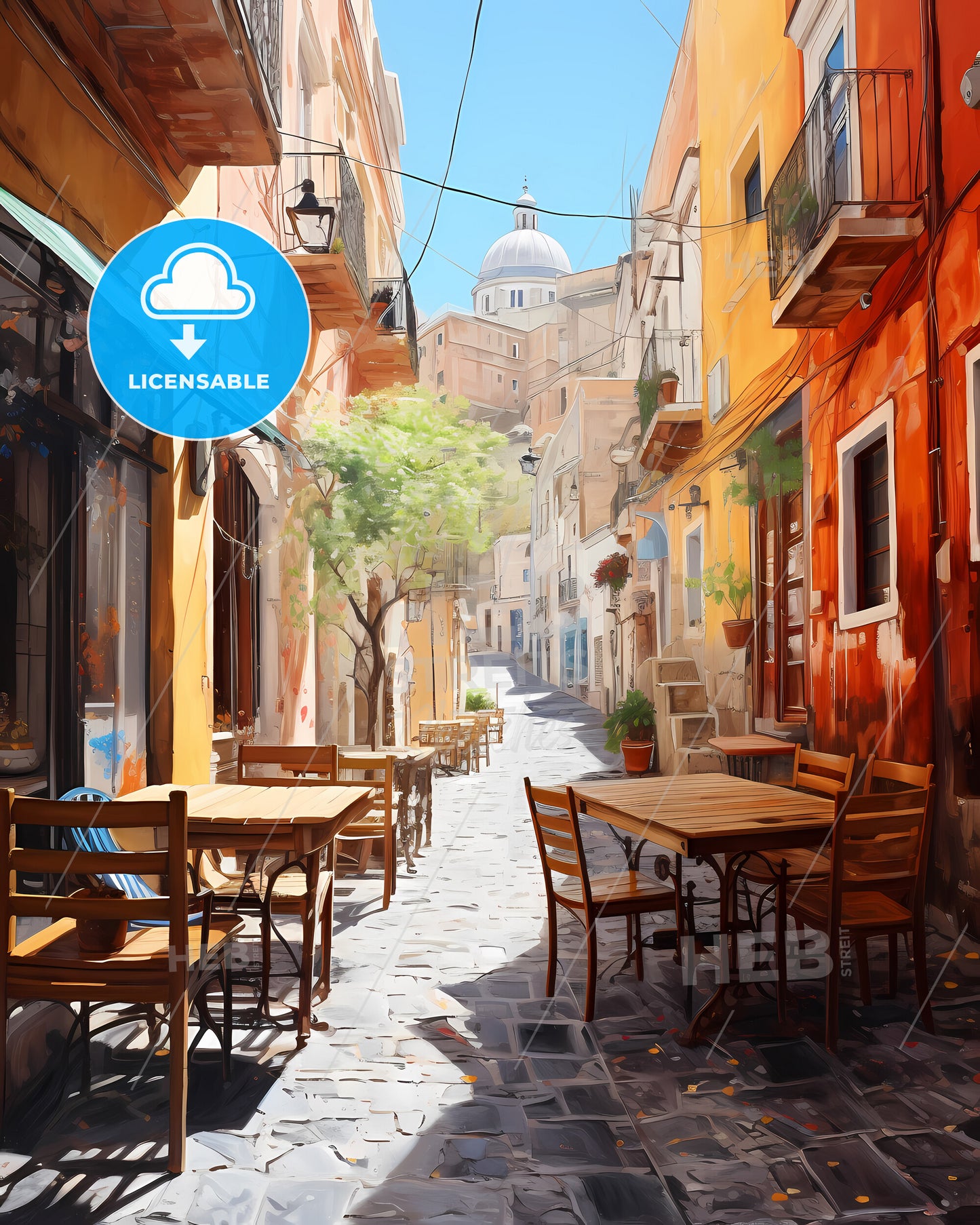 Cagliari, Italy - A Street With Tables And Chairs