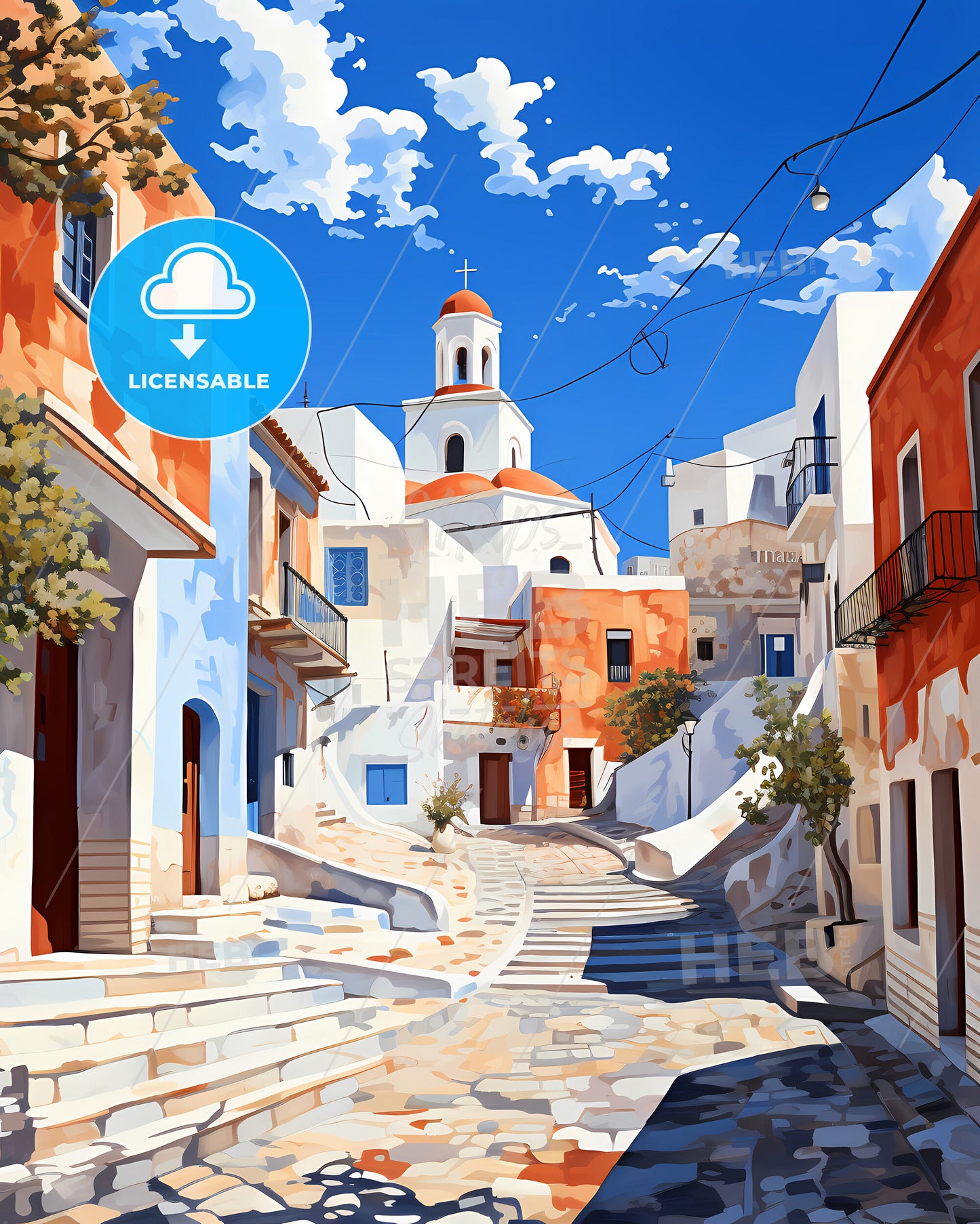 Peristeri, Greece - A Street With Stairs Leading To A Building